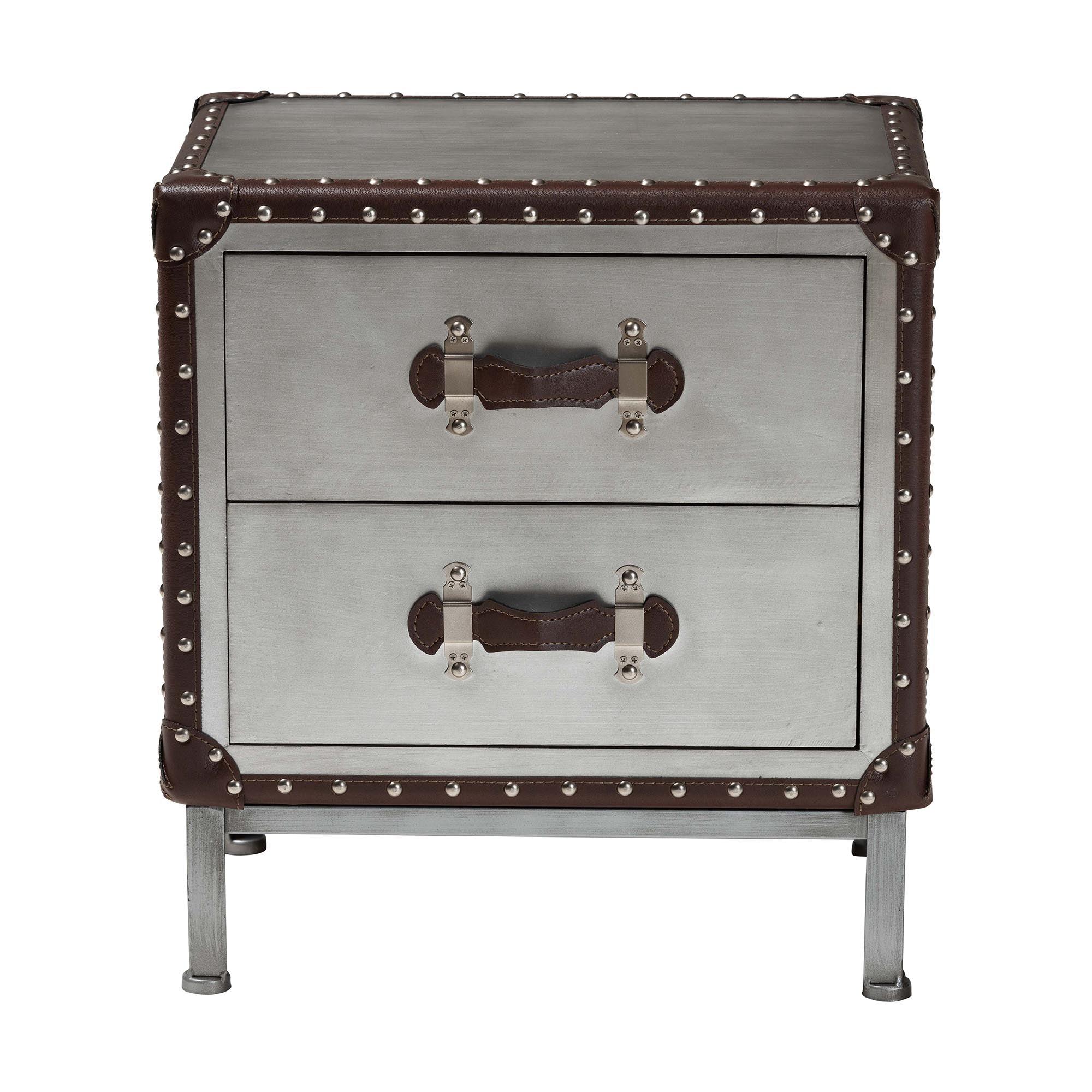 Jacey Vintage Metal 2-Drawer End Table