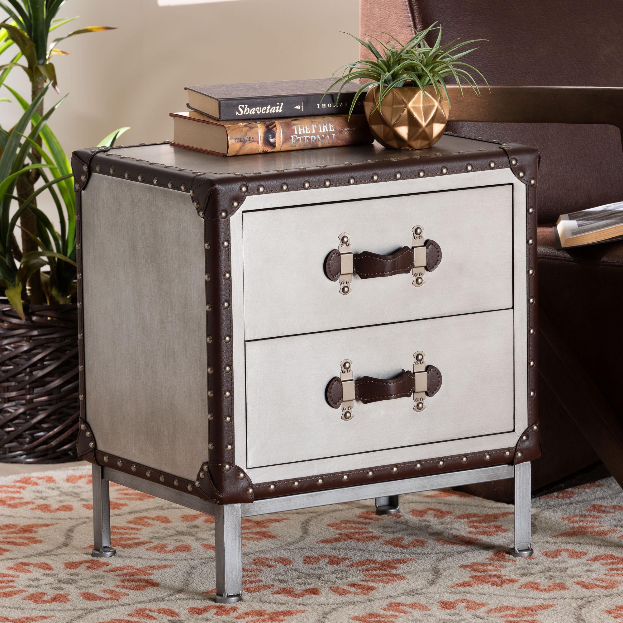 Jacey Vintage Metal 2-Drawer End Table