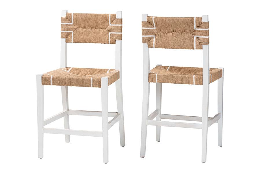 bali & pari Talli Bohemian Paper Loom and Mahogany Wood 2-Piece Counter Stool Set