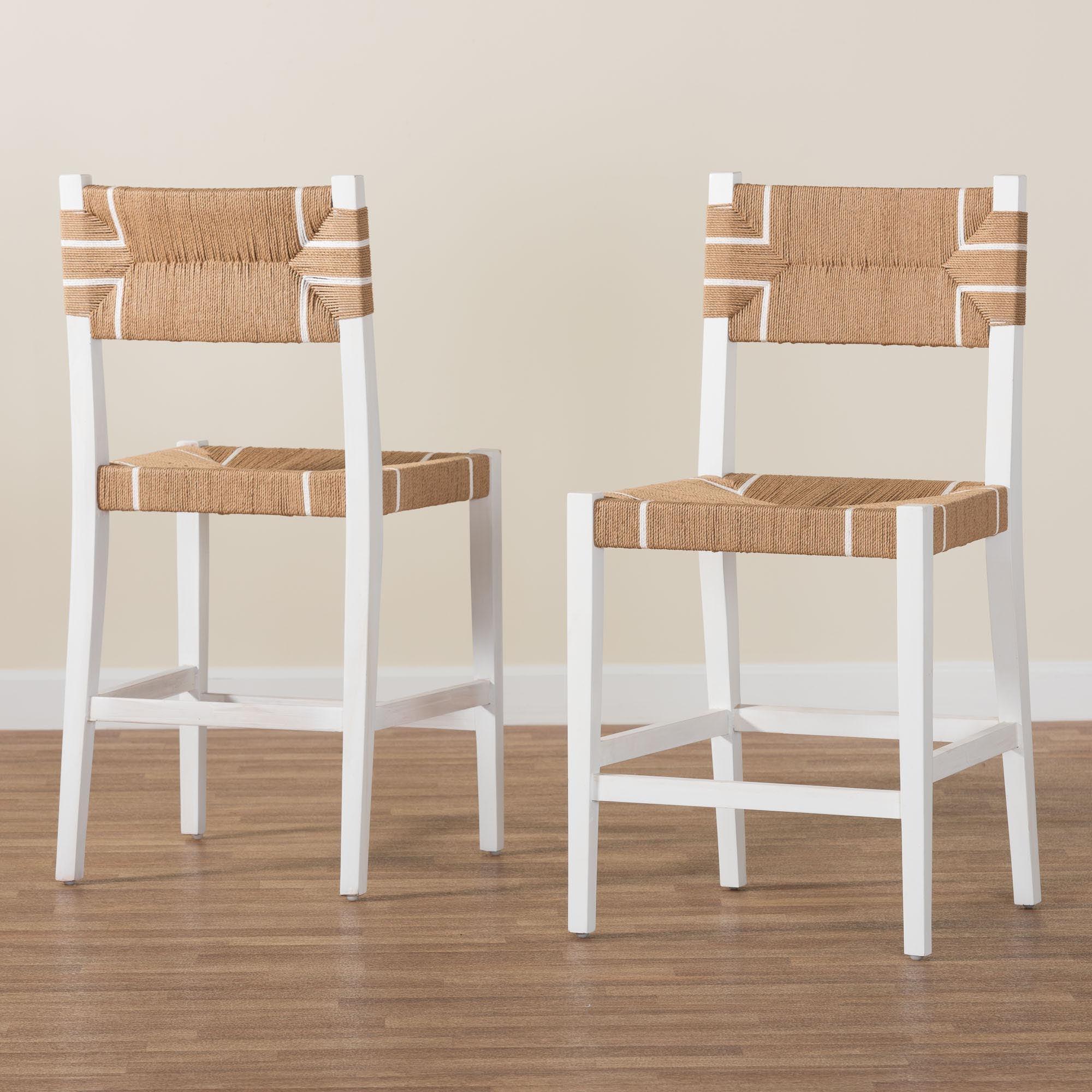 bali & pari Talli Bohemian Paper Loom and Mahogany Wood 2-Piece Counter Stool Set