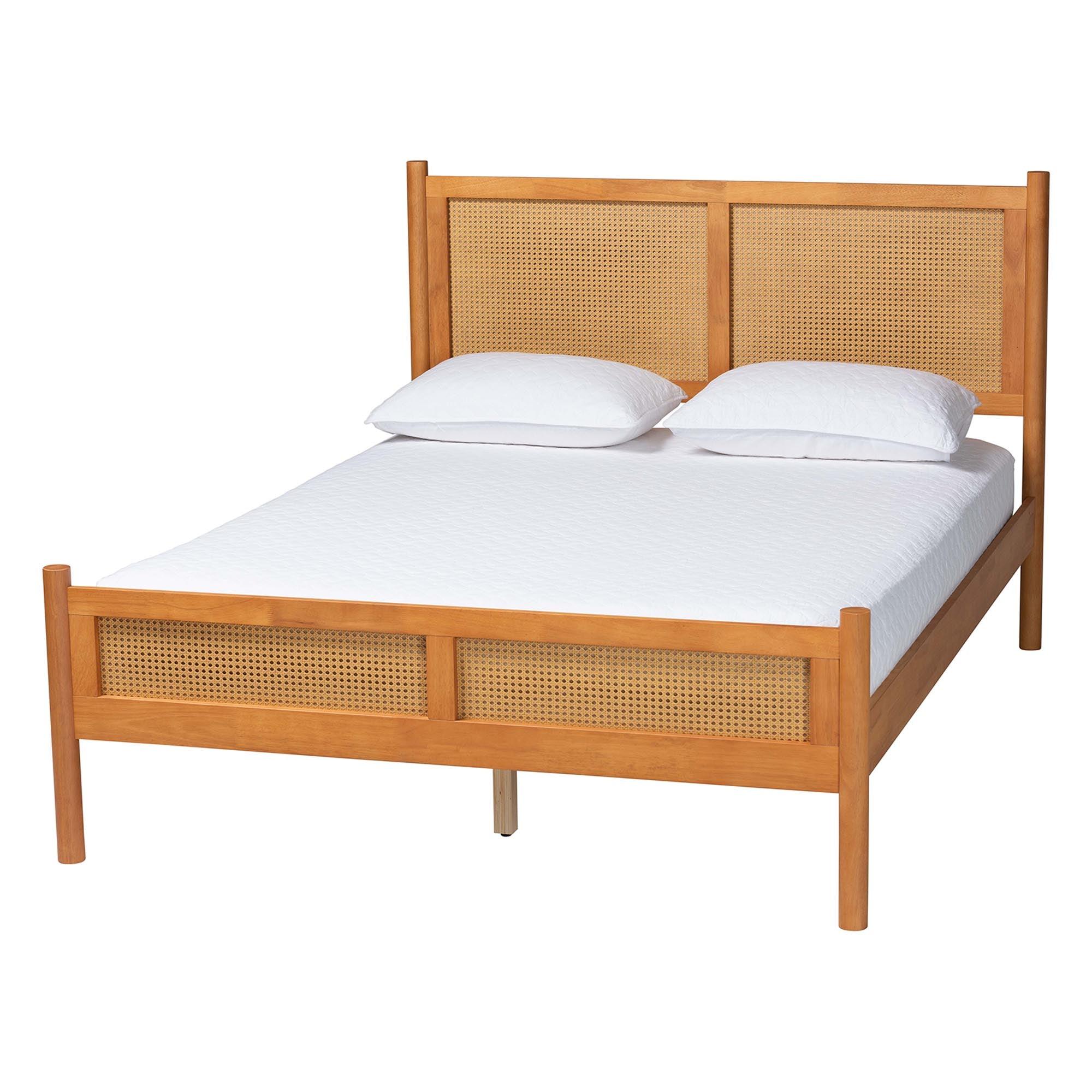 Jenn en Wood Japandi Platform Bed with Distressed-Finished Rattan