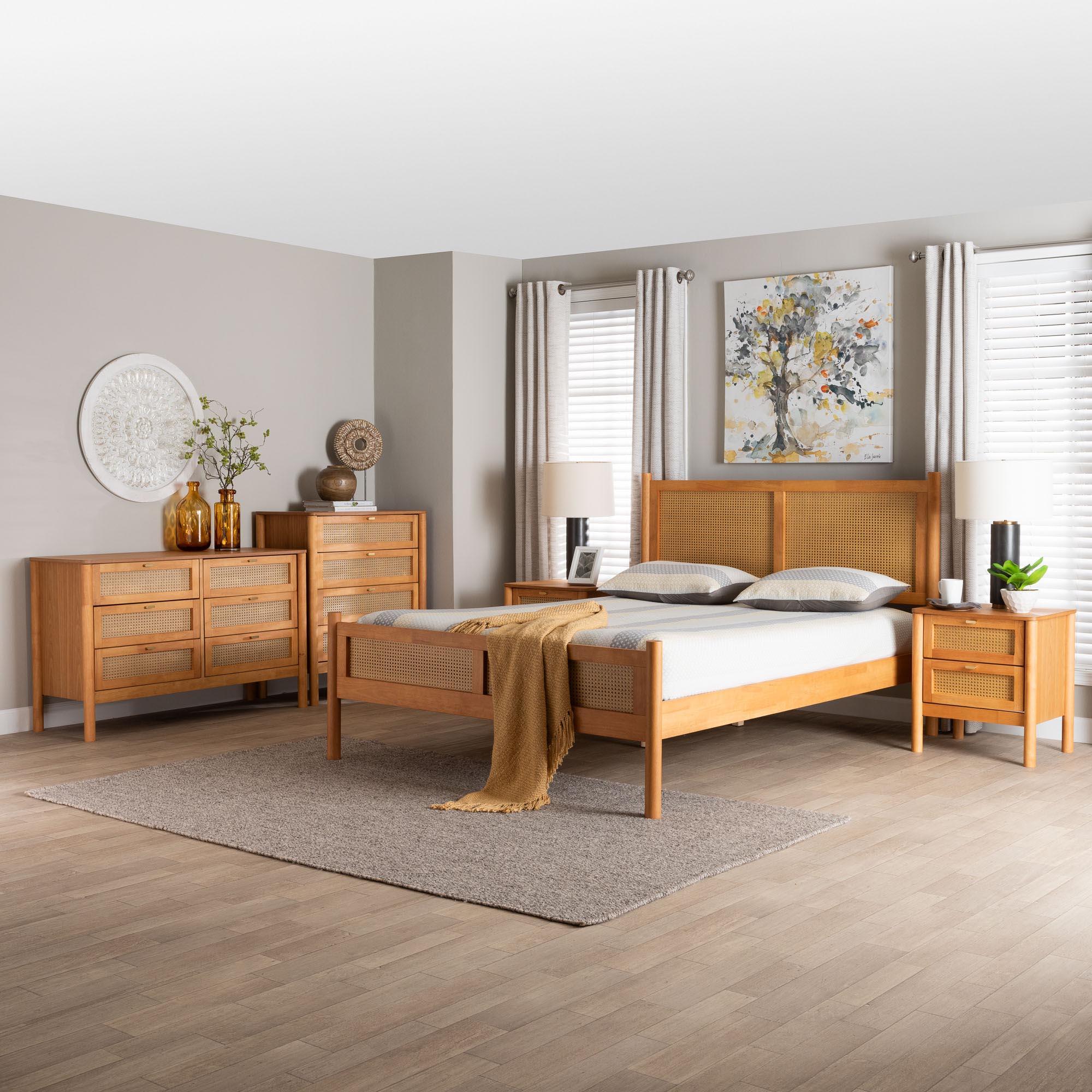 Jenn en Wood Japandi 5-Piece Bedroom Set with Distressed-Finished Rattan