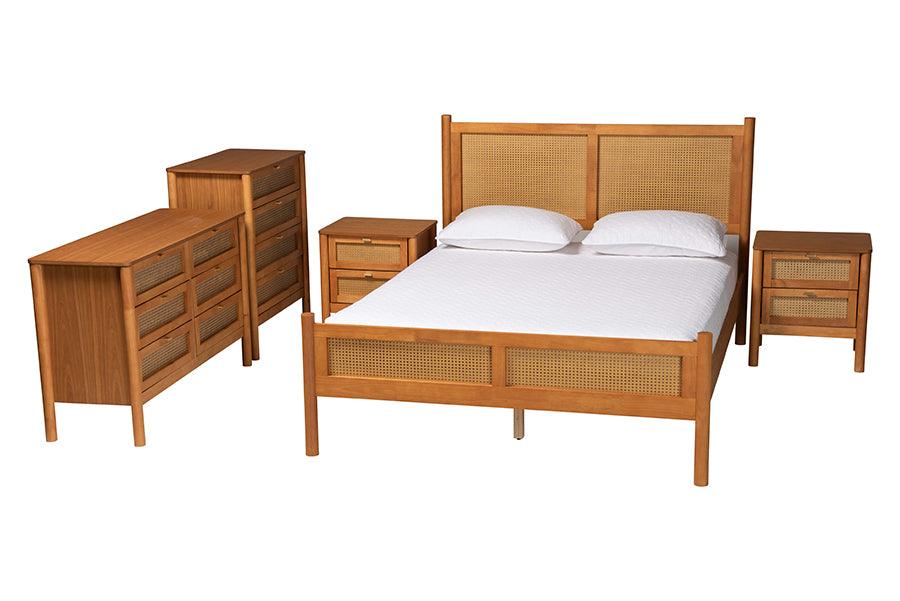 Jenn en Wood Japandi 5-Piece Bedroom Set with Distressed-Finished Rattan