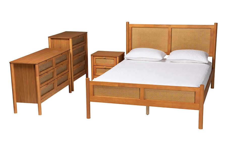 Jenn en Wood Japandi 4-Piece Bedroom Set with Distressed-Finished Rattan