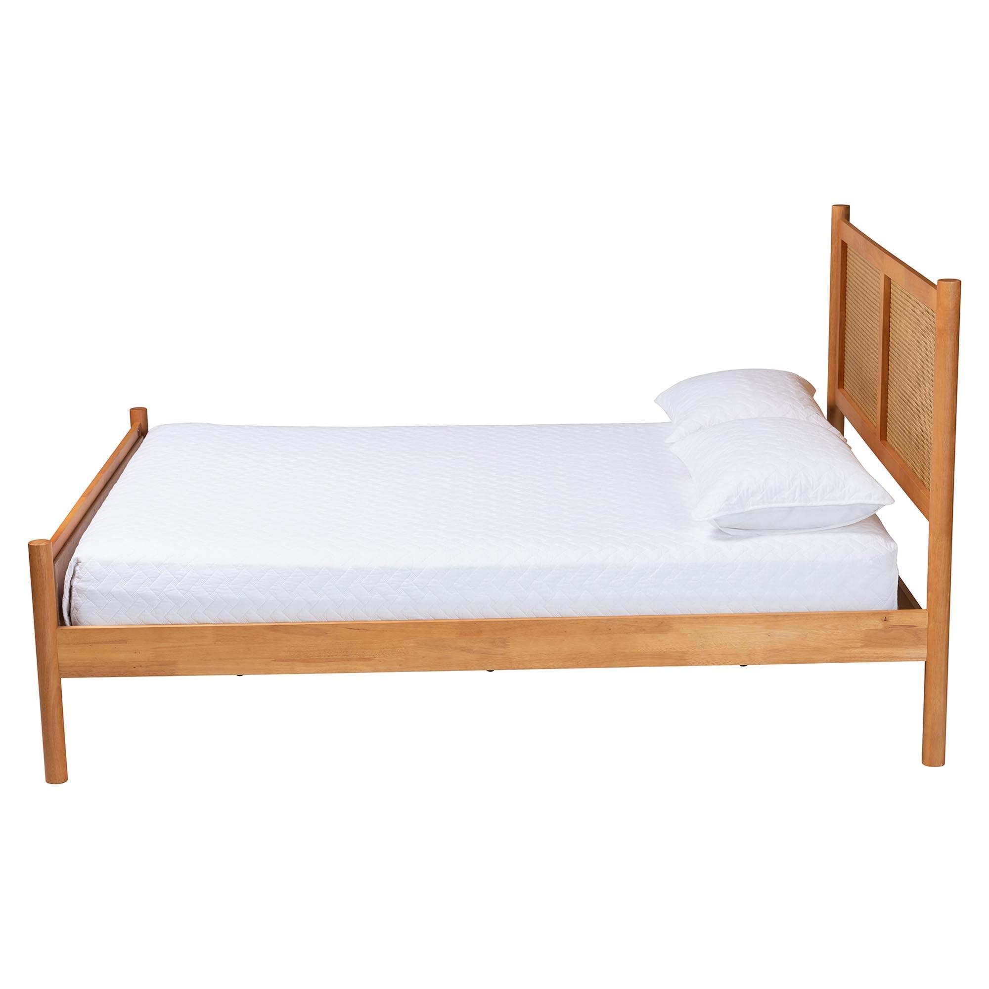 Jenn en Wood Japandi Platform Bed with Distressed-Finished Rattan