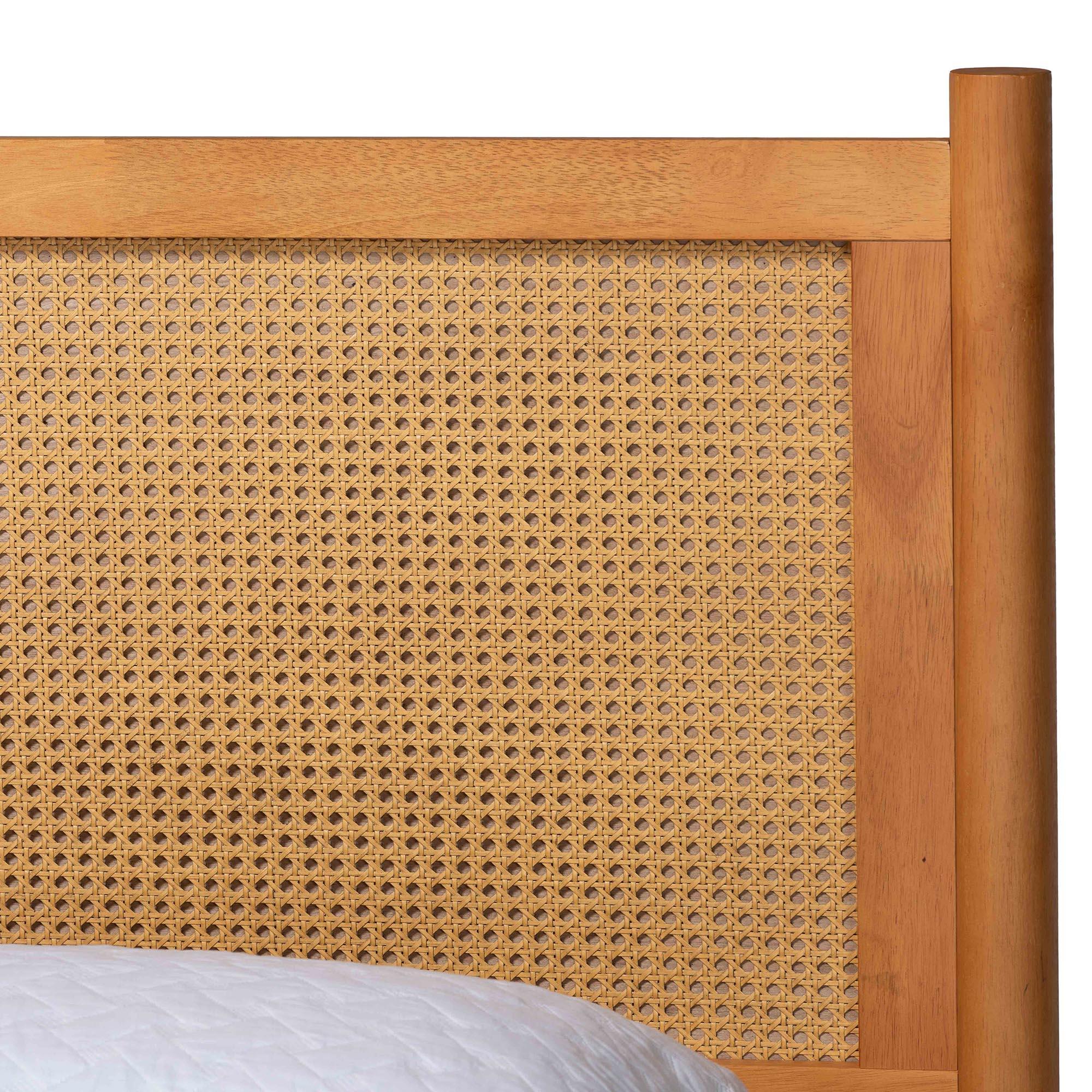 Jenn en Wood Japandi Platform Bed with Distressed-Finished Rattan