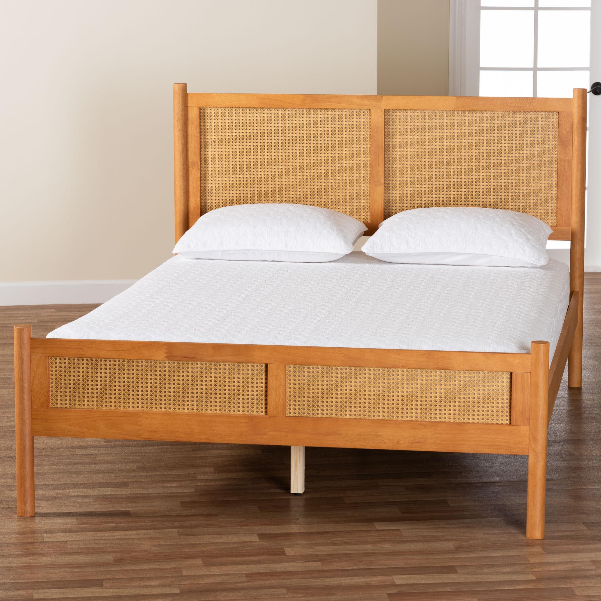 Jenn en Wood Japandi Platform Bed with Distressed-Finished Rattan