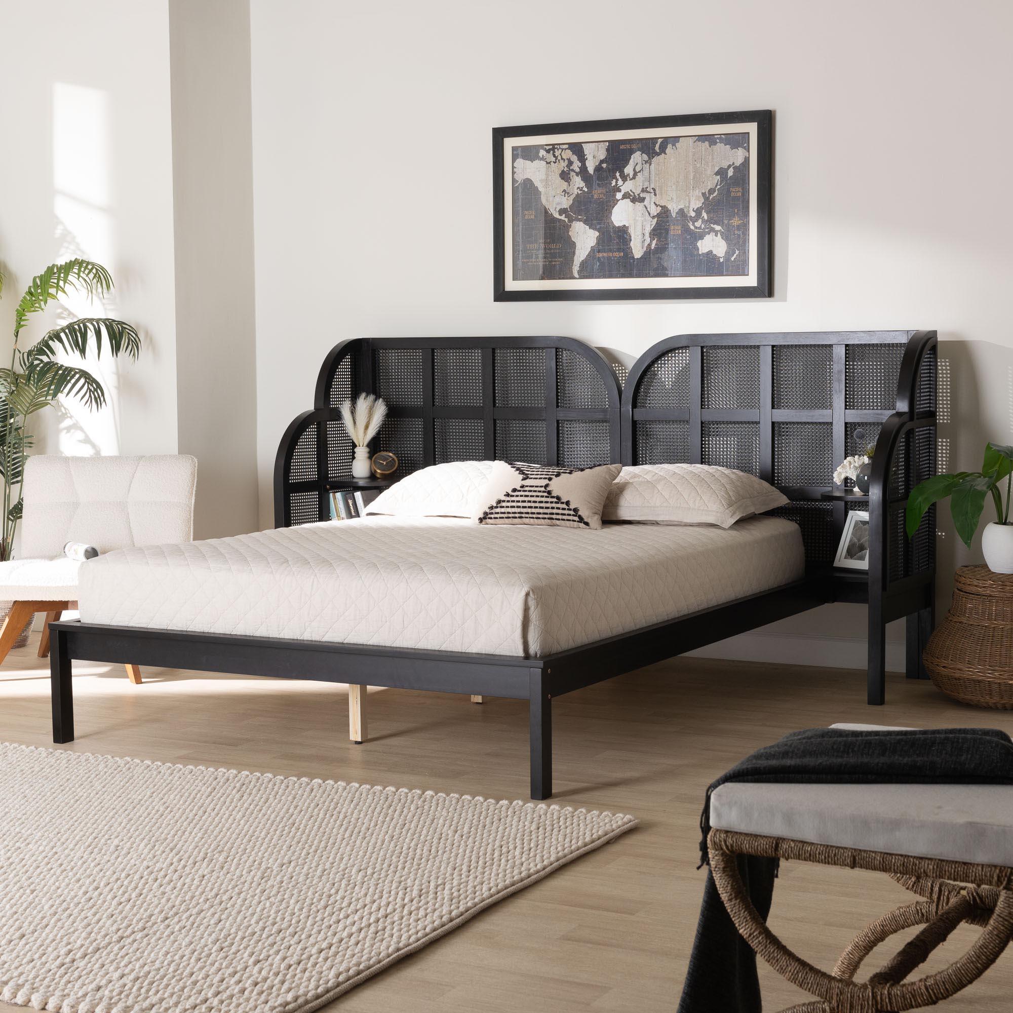 Cascadia Mid-Century Modern Ebony Wood Wingback Platform Bed