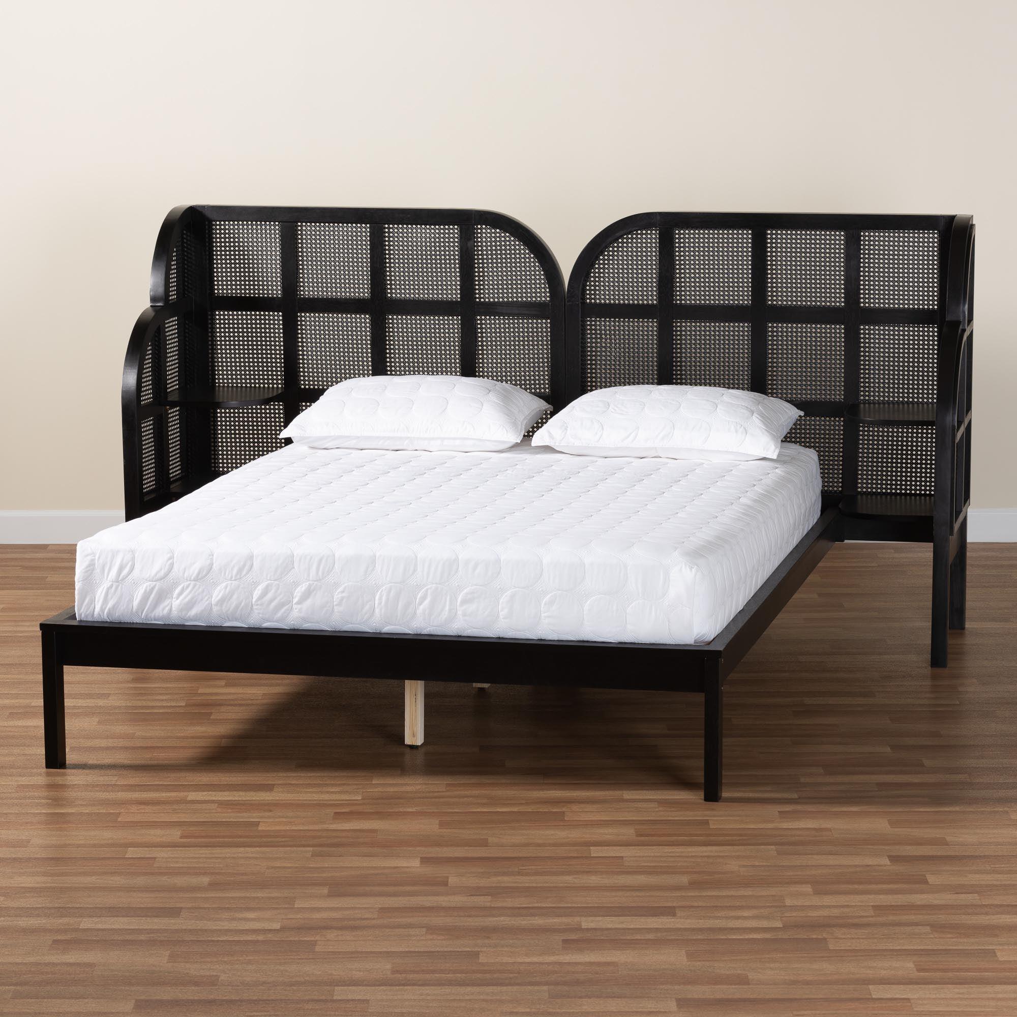 Cascadia Mid-Century Modern Ebony Wood Wingback Platform Bed