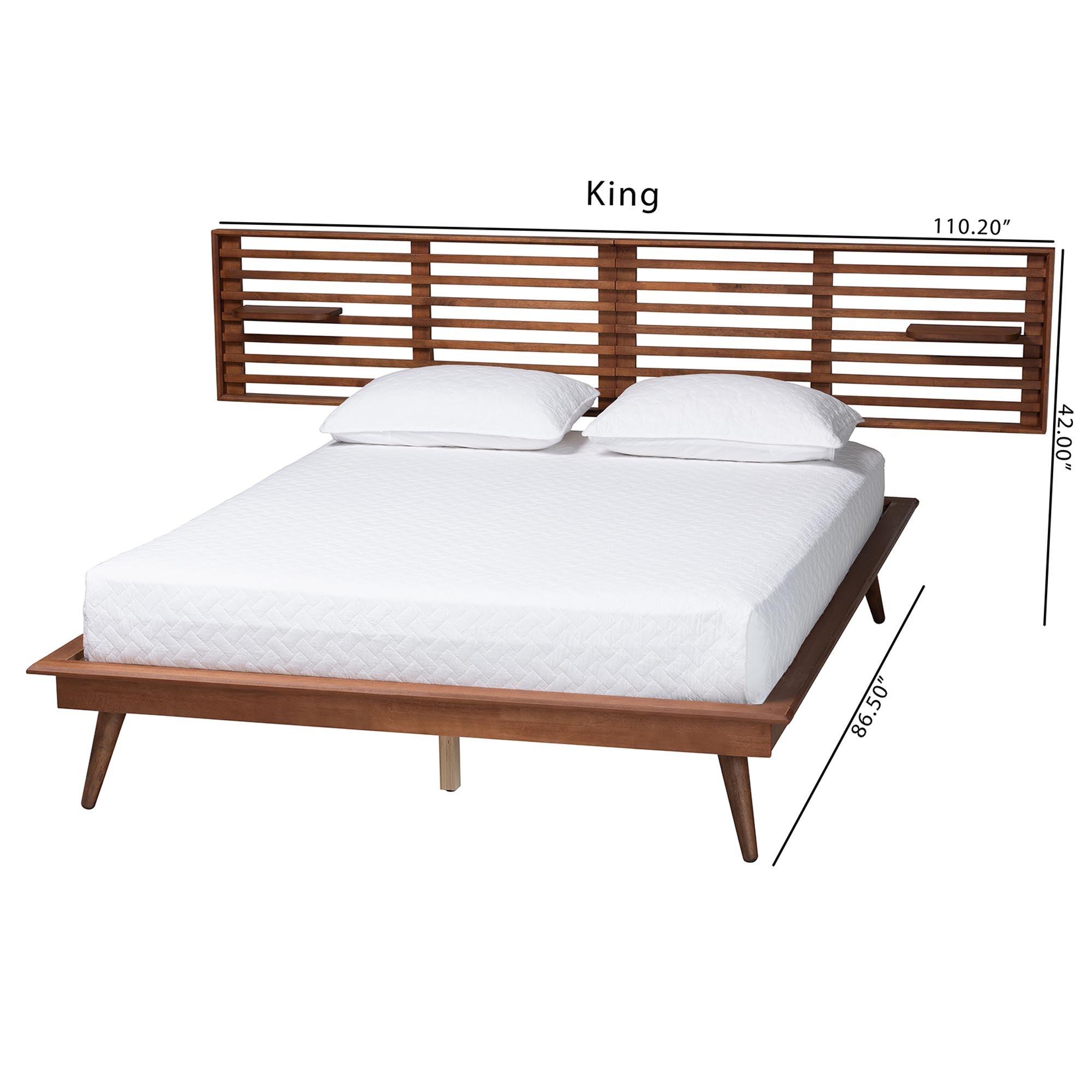 Elvina Mid-Century Transitional Ash Wood Platform Bed with Built-In Shelves