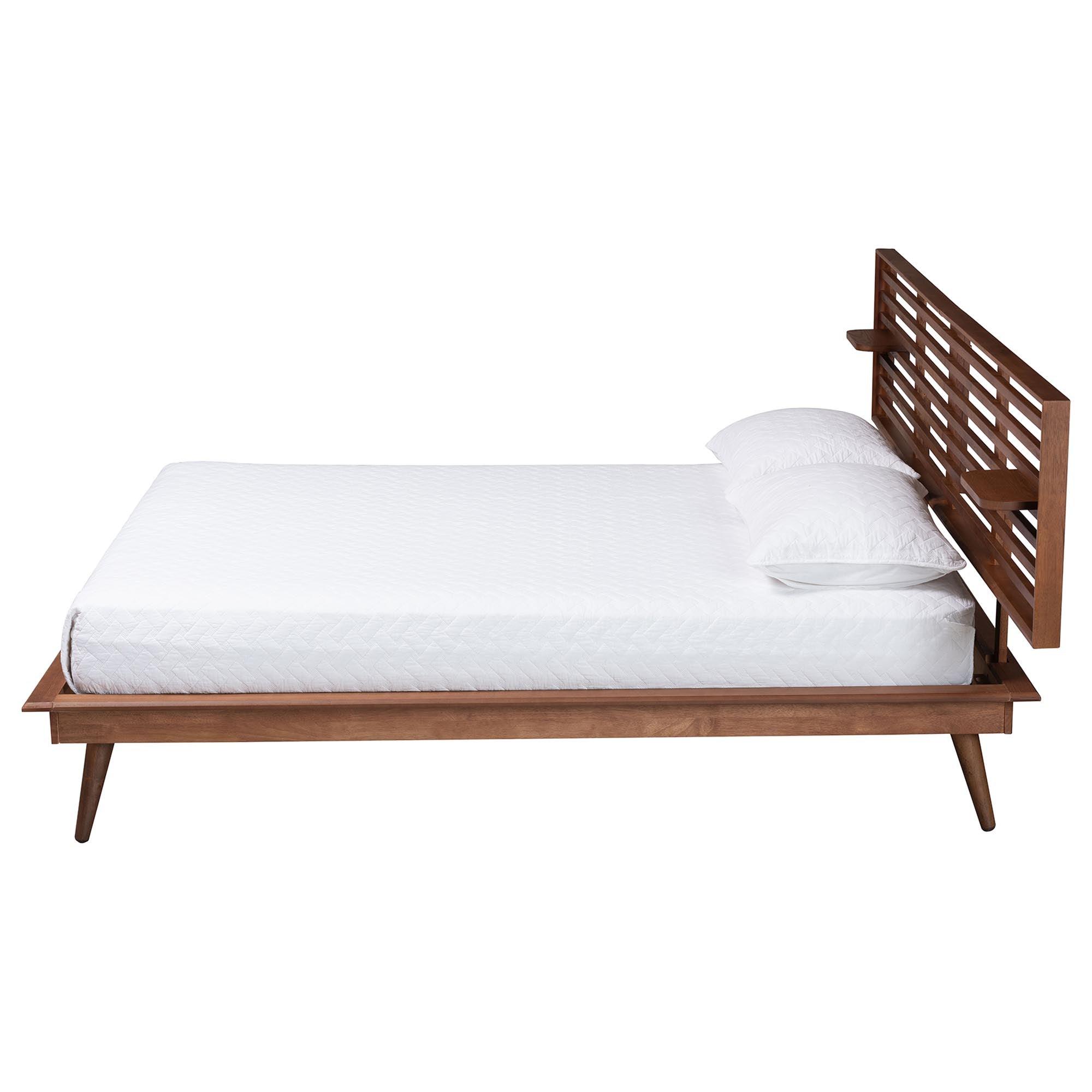 Elvina Mid-Century Transitional Ash Wood Platform Bed with Built-In Shelves