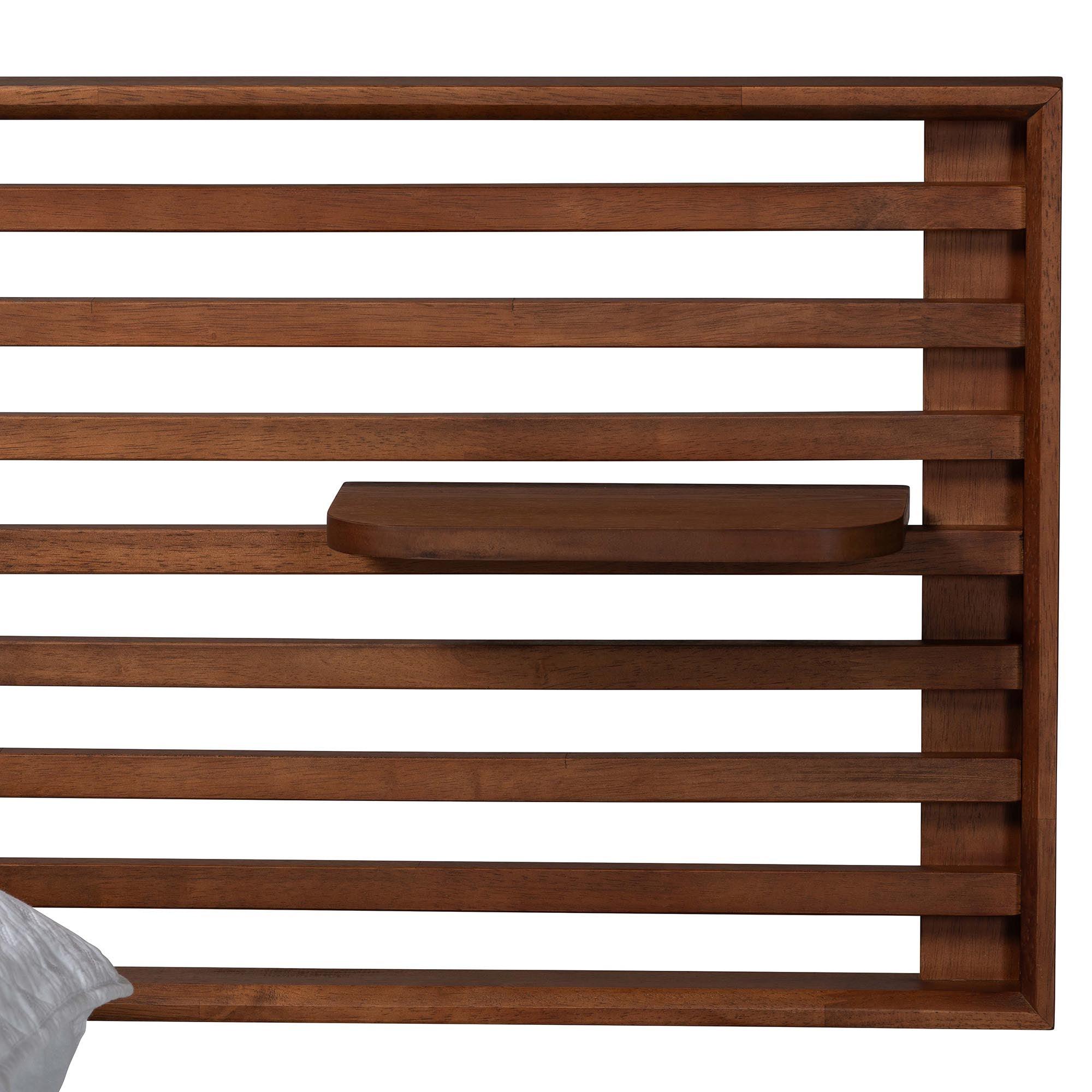 Elvina Mid-Century Transitional Ash Wood Platform Bed with Built-In Shelves