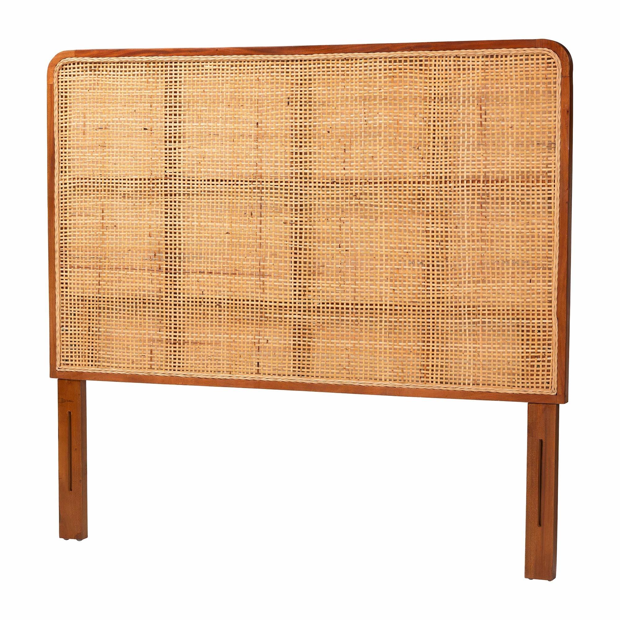 bali & pari Caspia Bohemian Rattan and Mahogany Wood Headboard