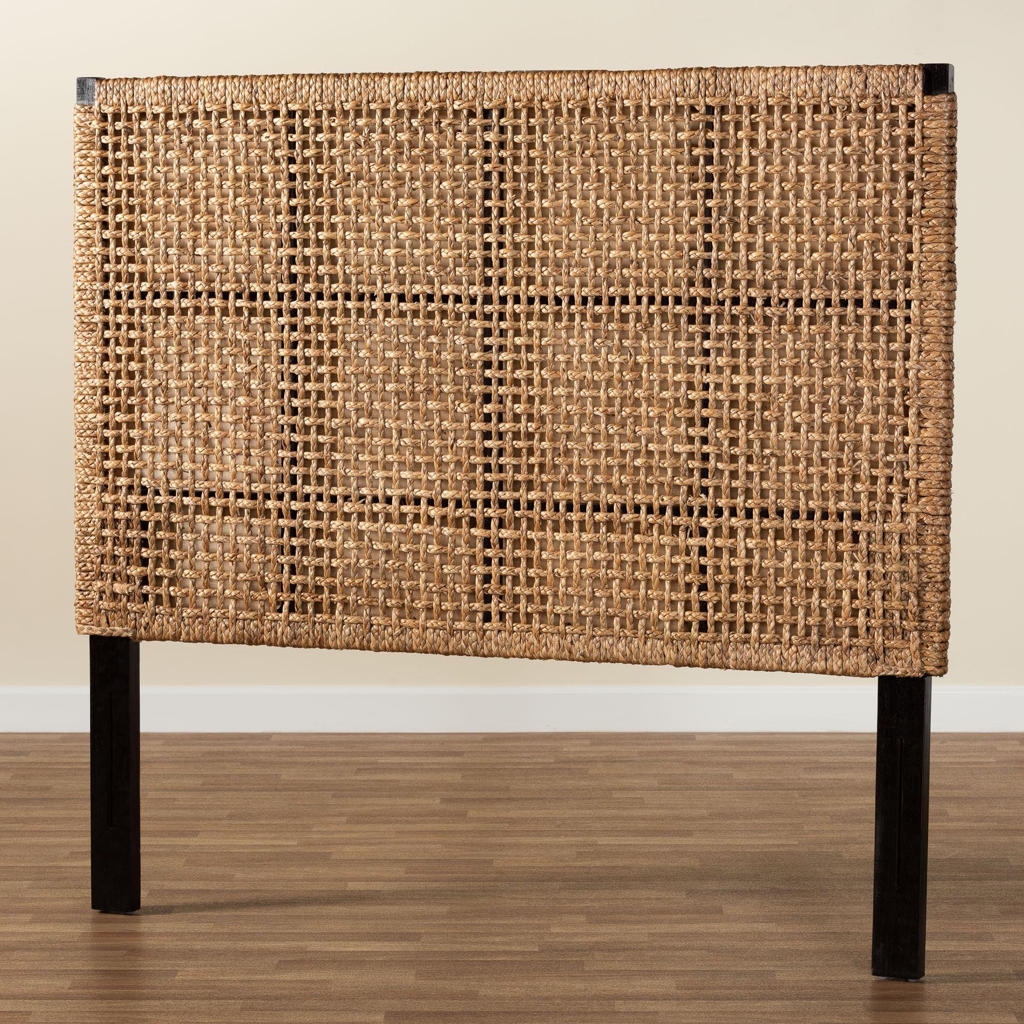 bali & pari Alise Bohemian Seagrass and Mahogany Wood Headboard