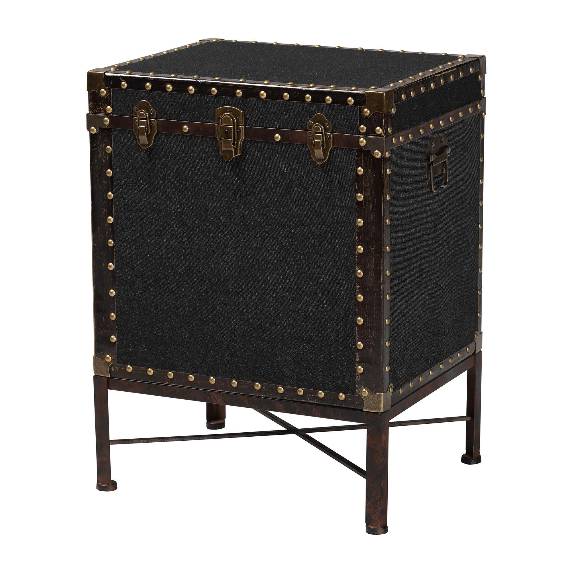 Laura Vintage Canvas Lift-Top Trunk End Table