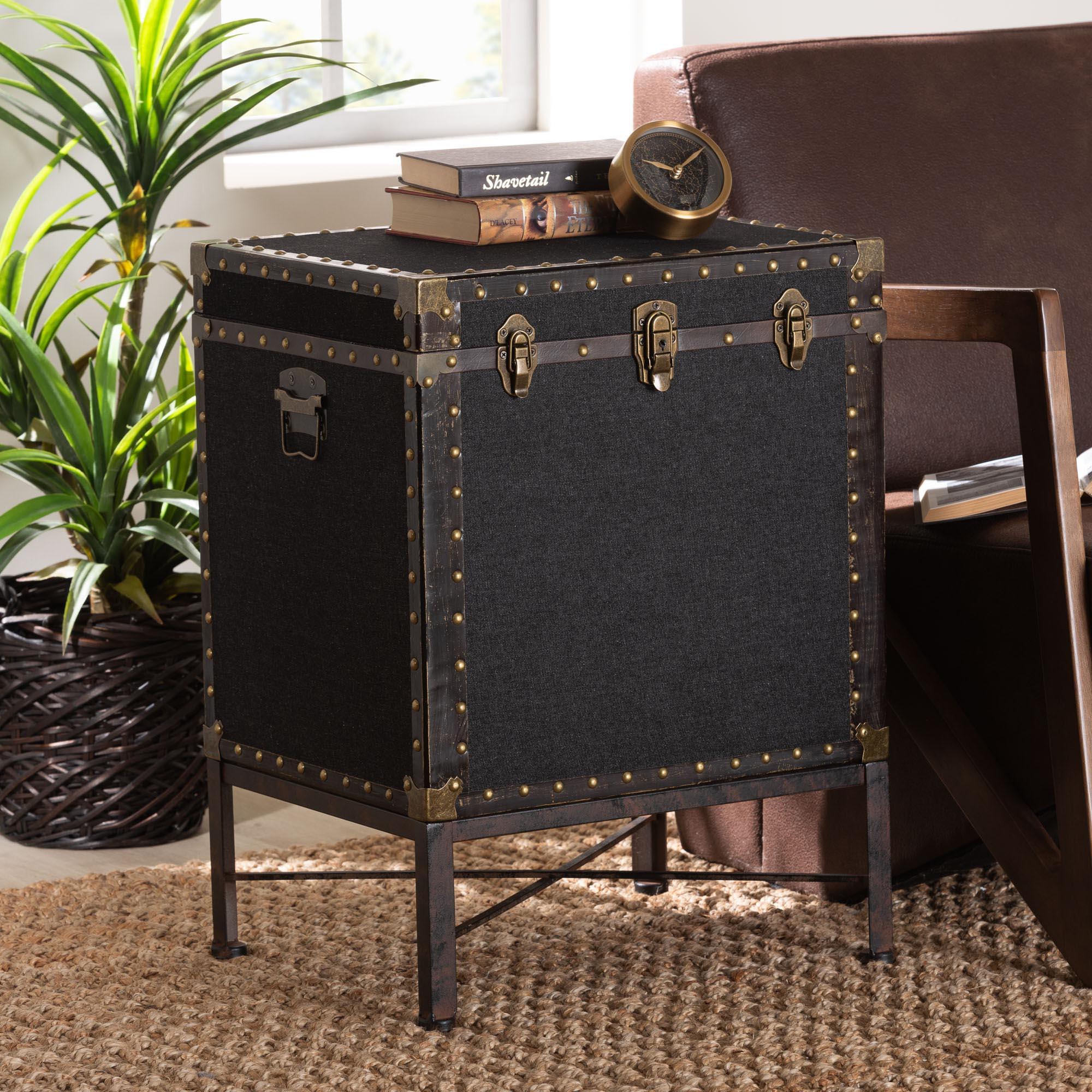 Laura Vintage Canvas Lift-Top Trunk End Table