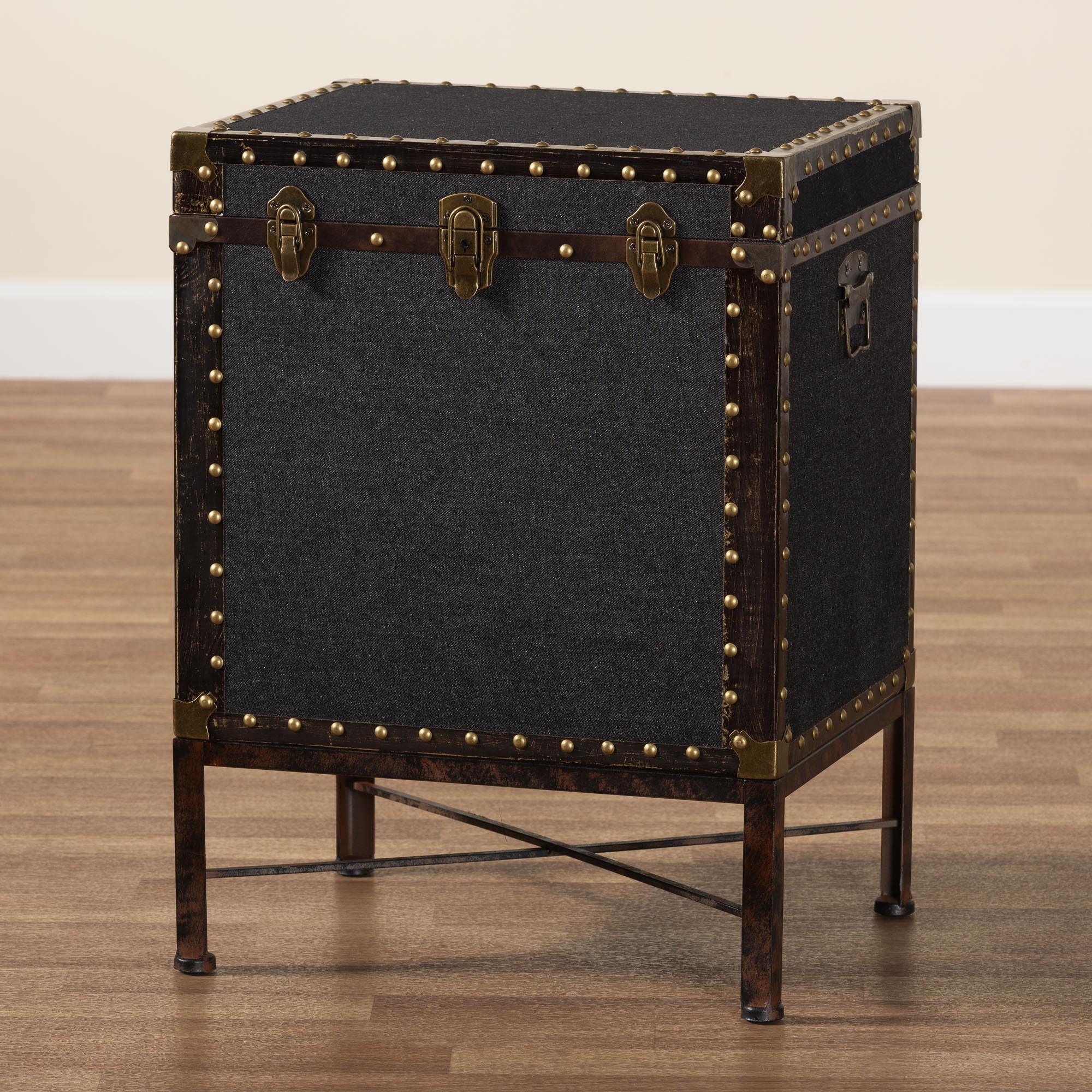 Laura Vintage Canvas Lift-Top Trunk End Table