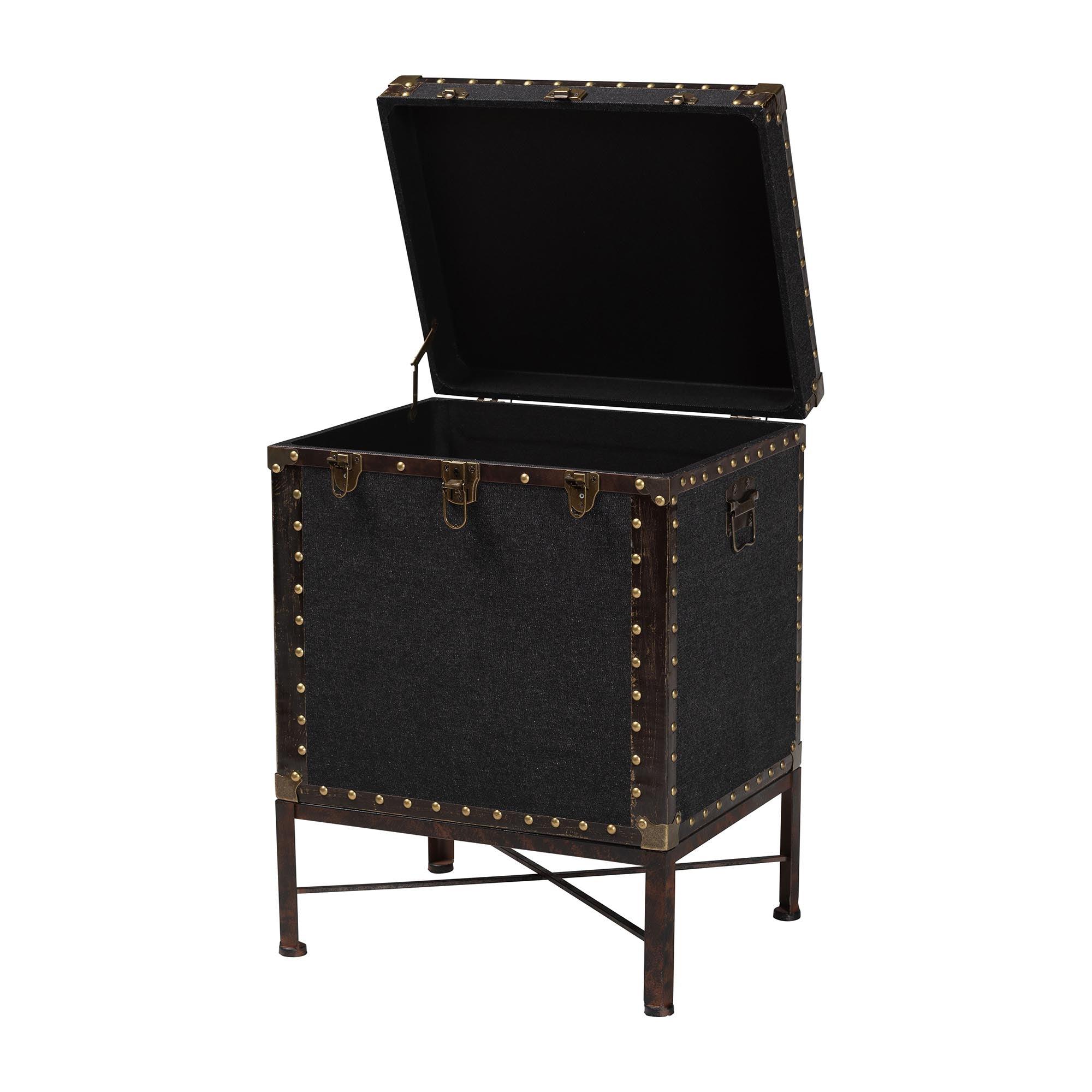 Laura Vintage Canvas Lift-Top Trunk End Table