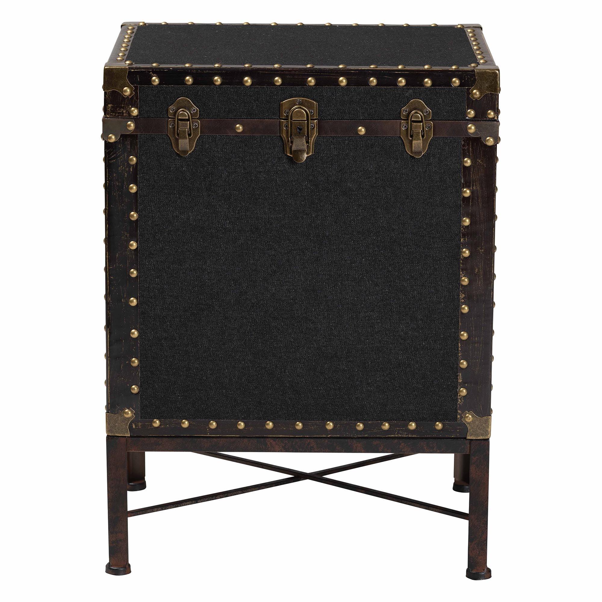 Laura Vintage Canvas Lift-Top Trunk End Table