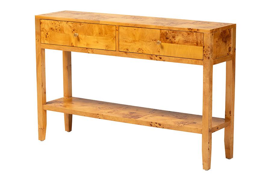 bali & pari Ghina Modern and Contemporary Light Mappa Real Burl Wood 2-Drawer Console Table