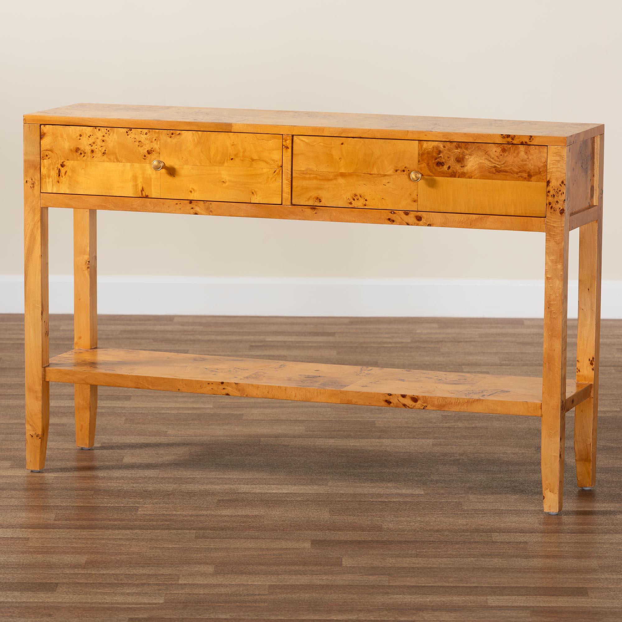 bali & pari Ghina Modern and Contemporary Light Mappa Real Burl Wood 2-Drawer Console Table