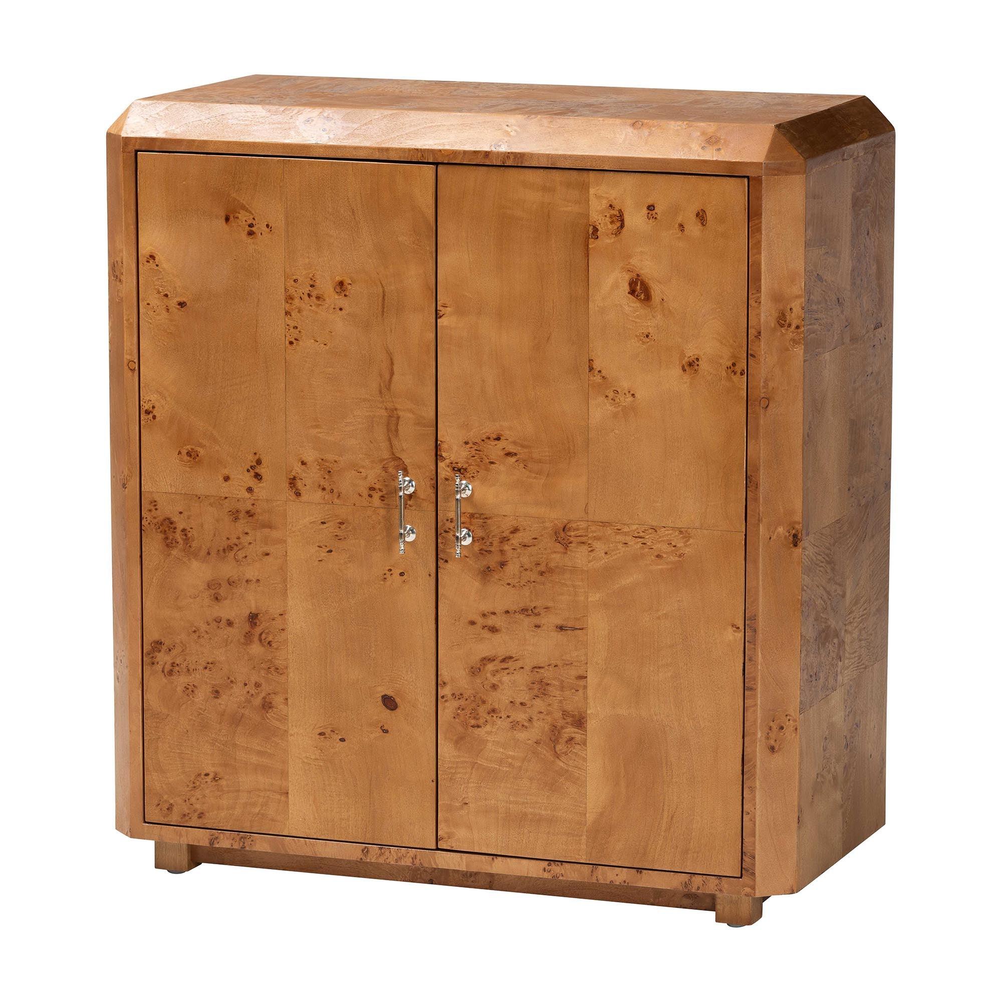 bali & pari Valora Modern and Contemporary Mappa Real Burl Wood 2-Door Console Cabinet