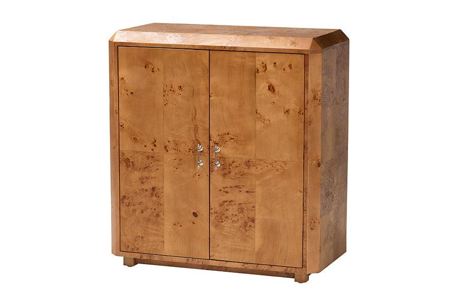 bali & pari Valora Modern and Contemporary Mappa Real Burl Wood 2-Door Console Cabinet