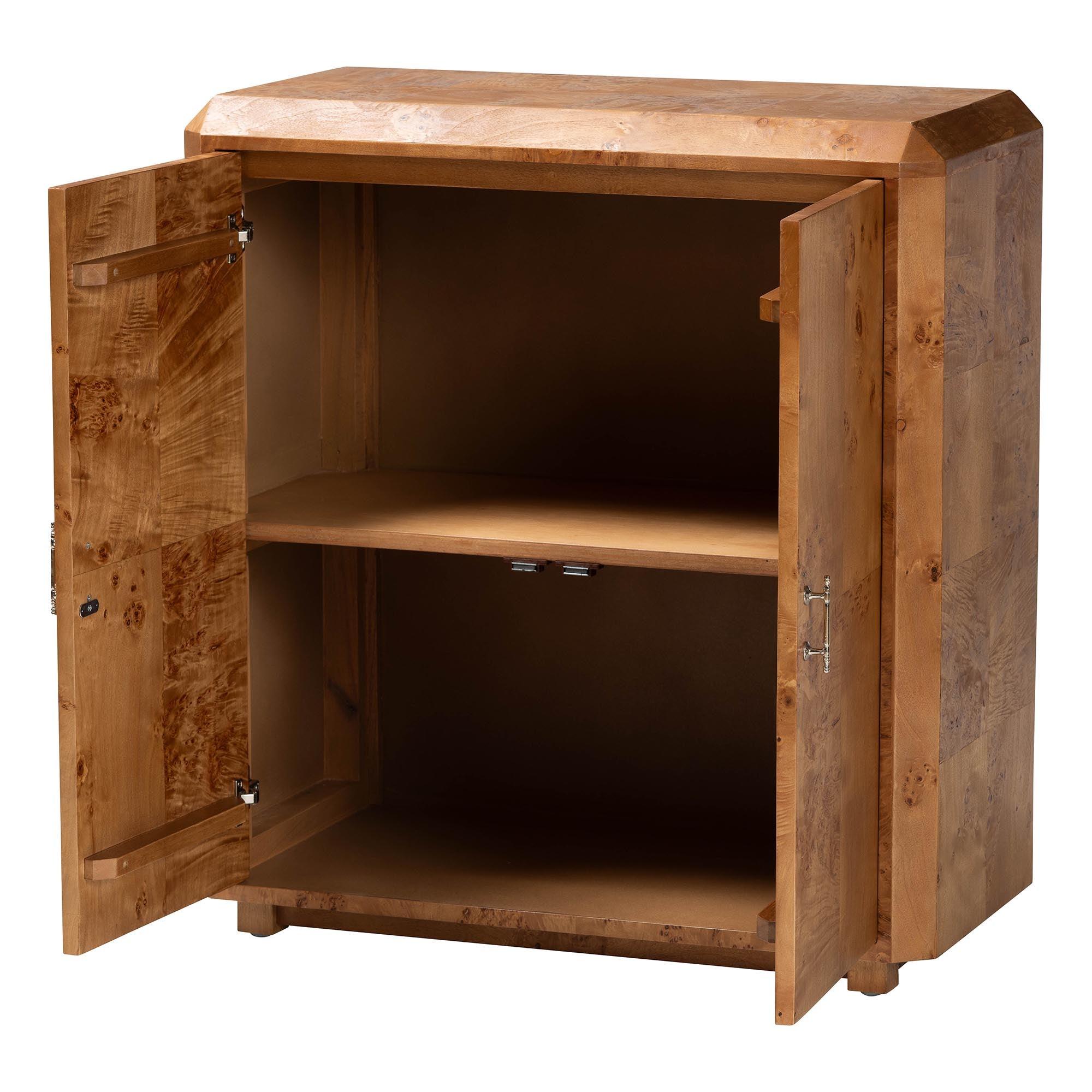 bali & pari Valora Modern and Contemporary Mappa Real Burl Wood 2-Door Console Cabinet