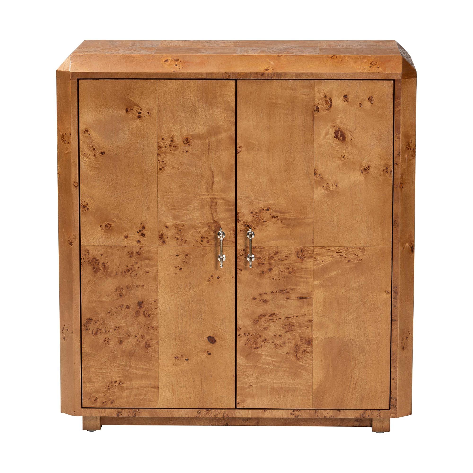 bali & pari Valora Modern and Contemporary Mappa Real Burl Wood 2-Door Console Cabinet