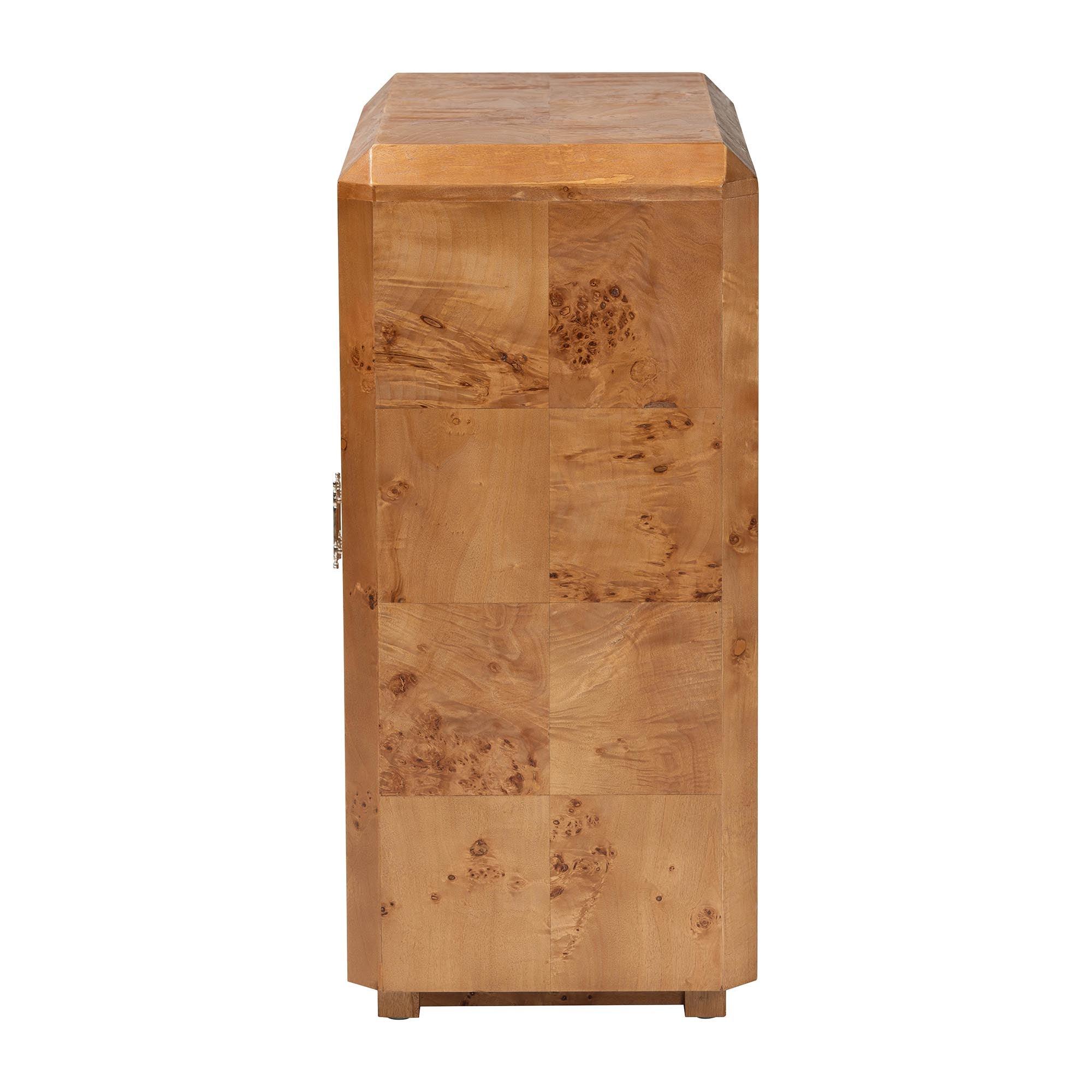 bali & pari Valora Modern and Contemporary Mappa Real Burl Wood 2-Door Console Cabinet