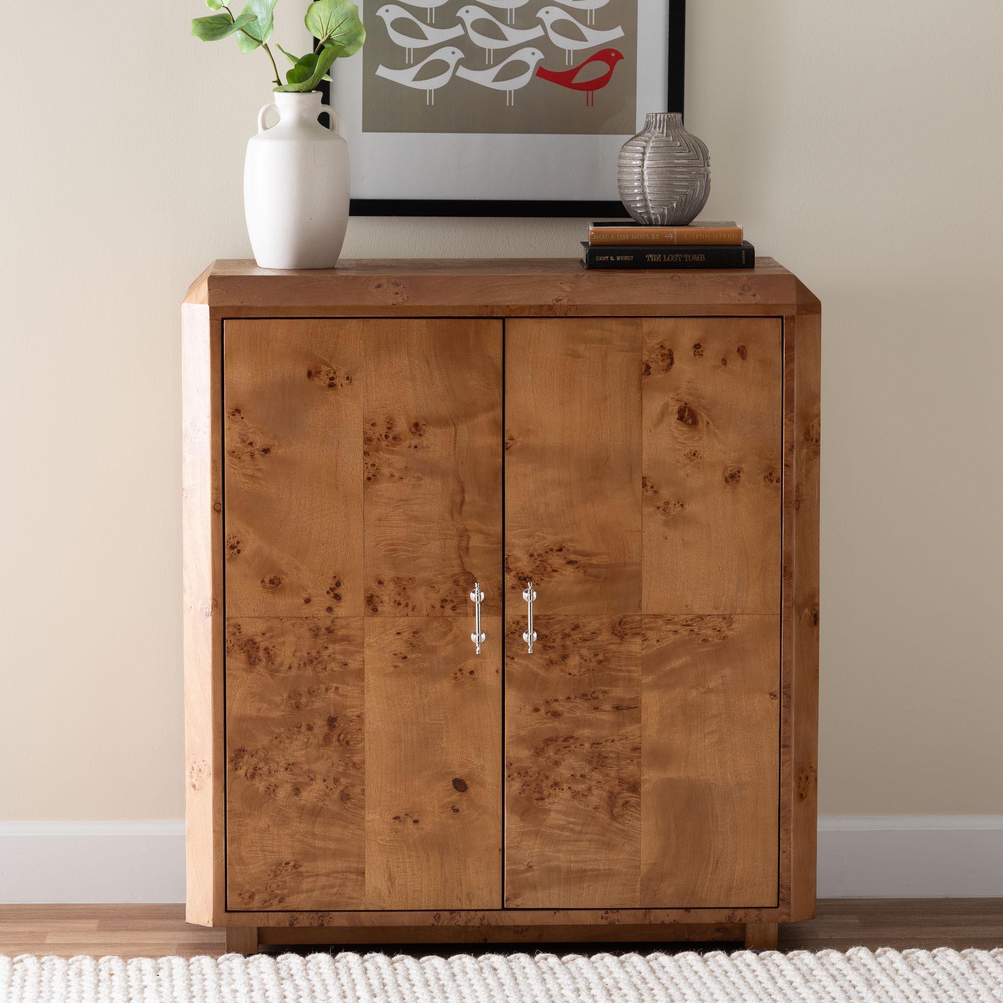 bali & pari Valora Modern and Contemporary Mappa Real Burl Wood 2-Door Console Cabinet