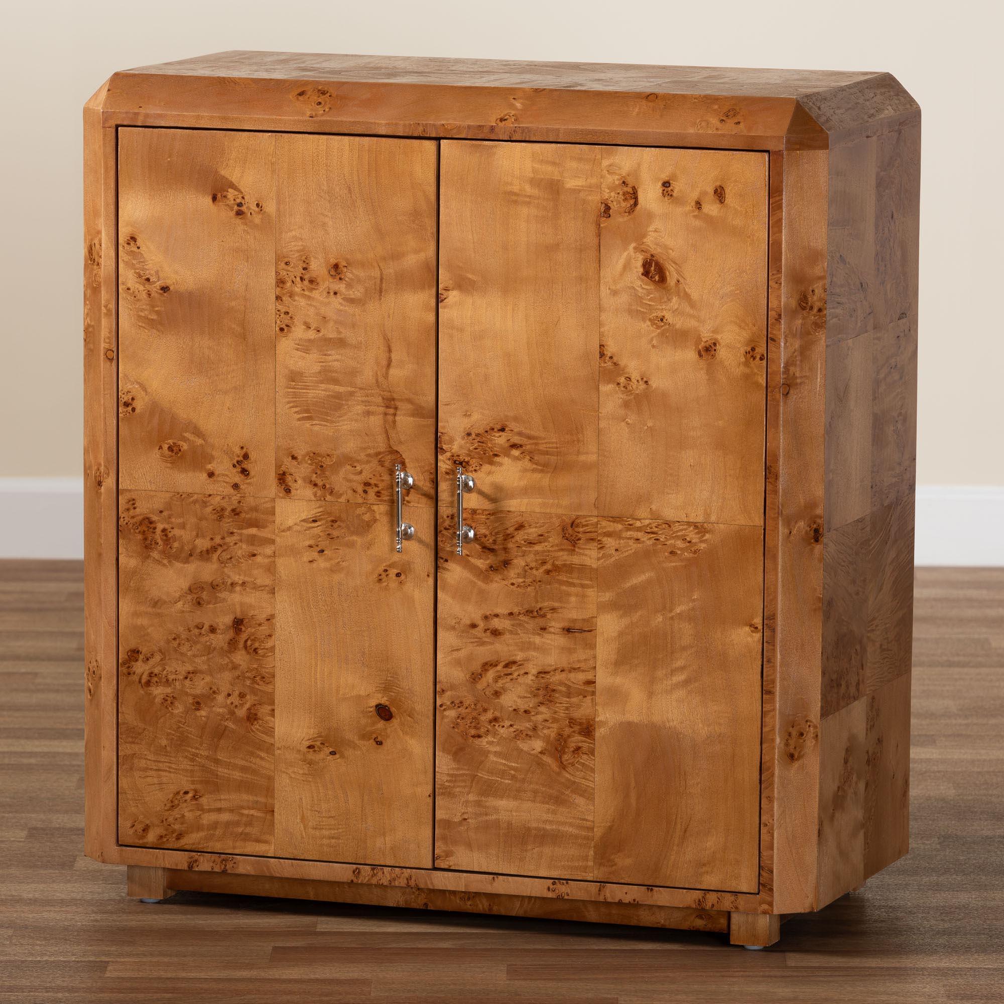 bali & pari Valora Modern and Contemporary Mappa Real Burl Wood 2-Door Console Cabinet