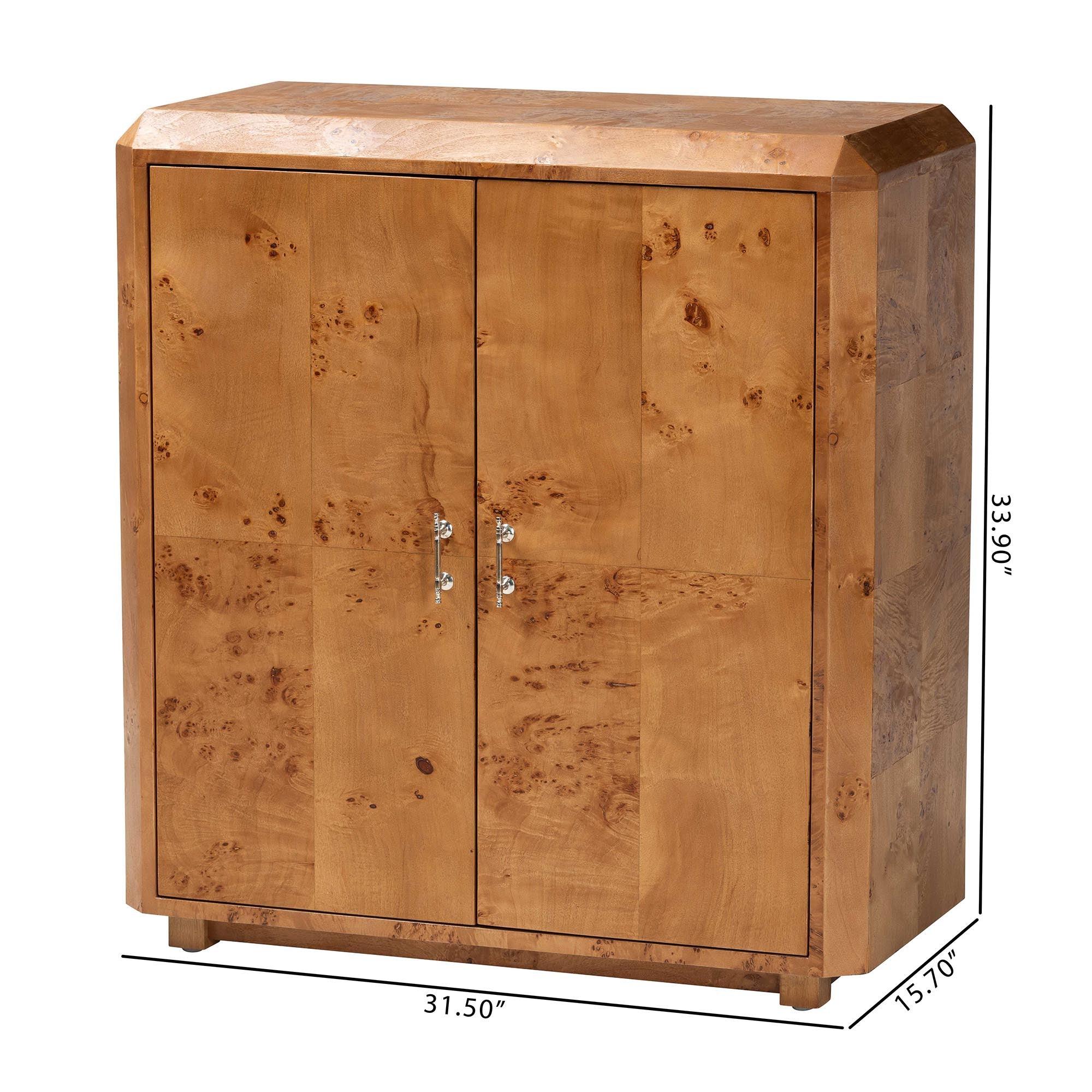 bali & pari Valora Modern and Contemporary Mappa Real Burl Wood 2-Door Console Cabinet