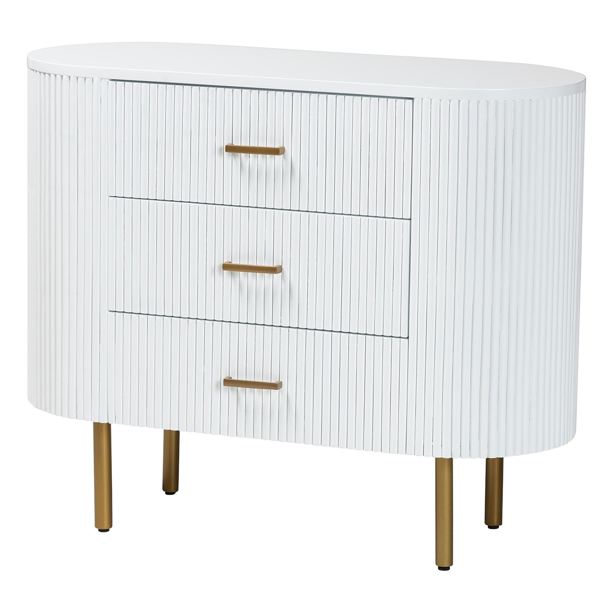 bali & pari Beyla Mid-Century Fluted Wood and Metal 3-Drawer Dresser