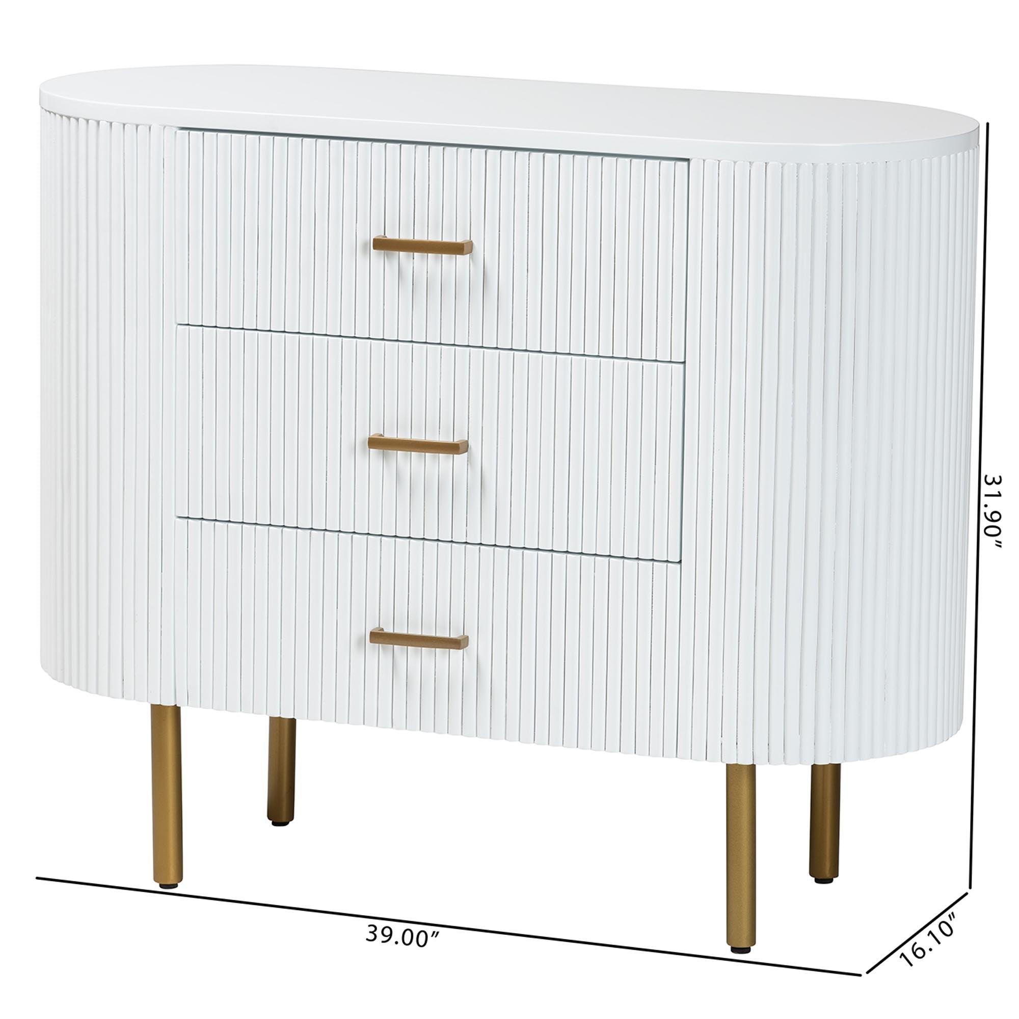 bali & pari Beyla Mid-Century Fluted Wood and Metal 3-Drawer Dresser