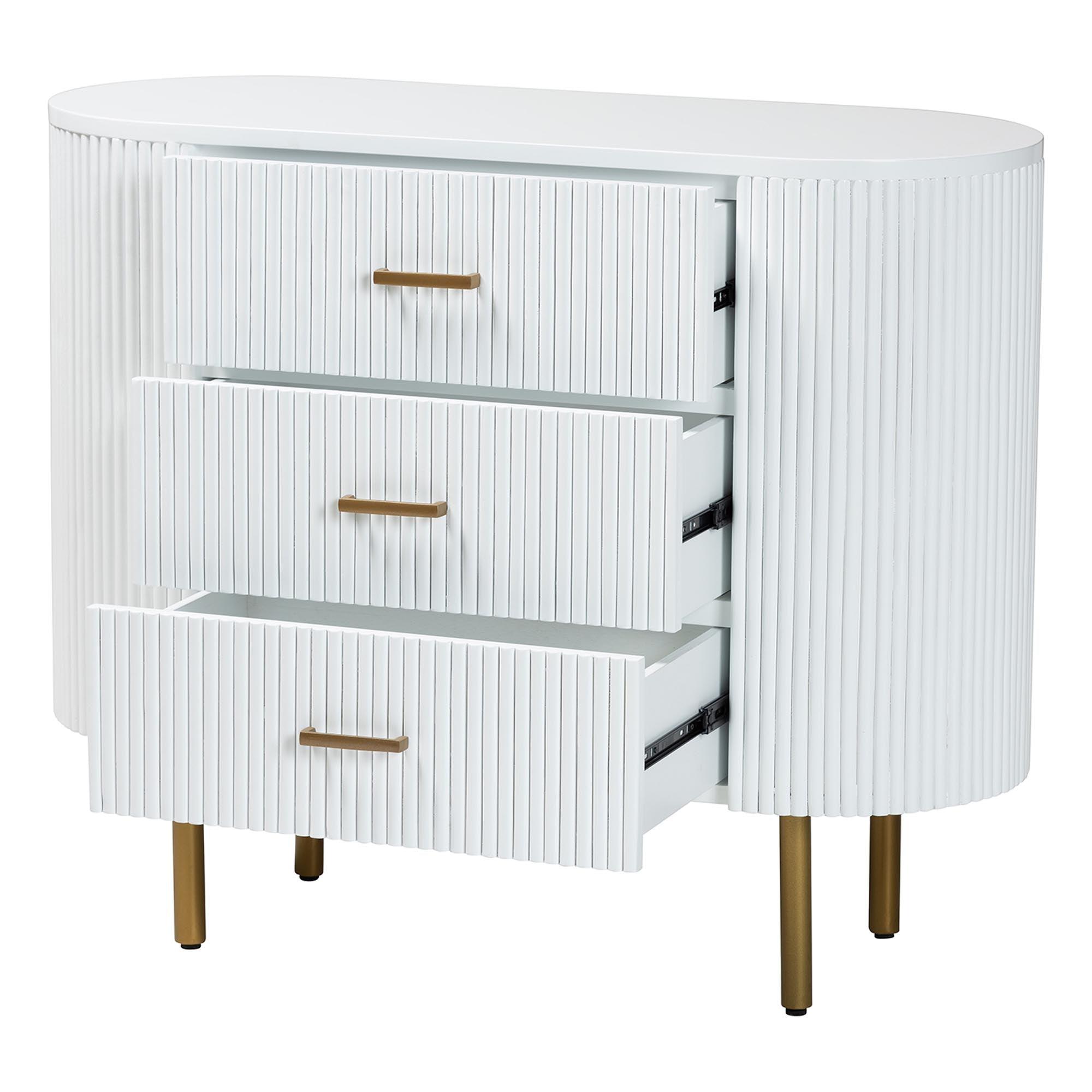 bali & pari Beyla Mid-Century Fluted Wood and Metal 3-Drawer Dresser