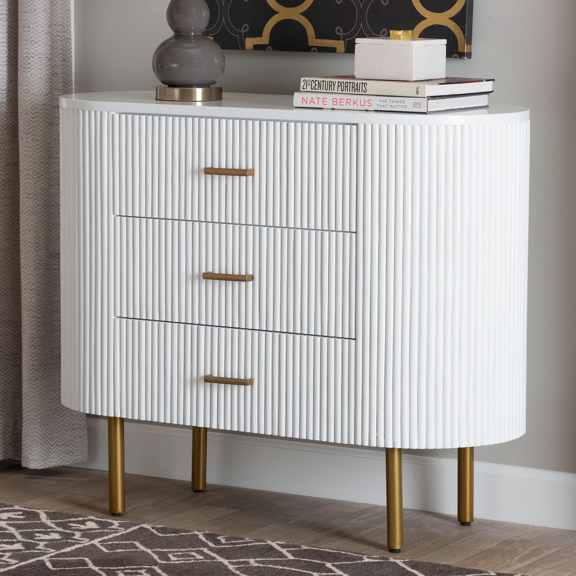 bali & pari Beyla Mid-Century Fluted Wood and Metal 3-Drawer Dresser