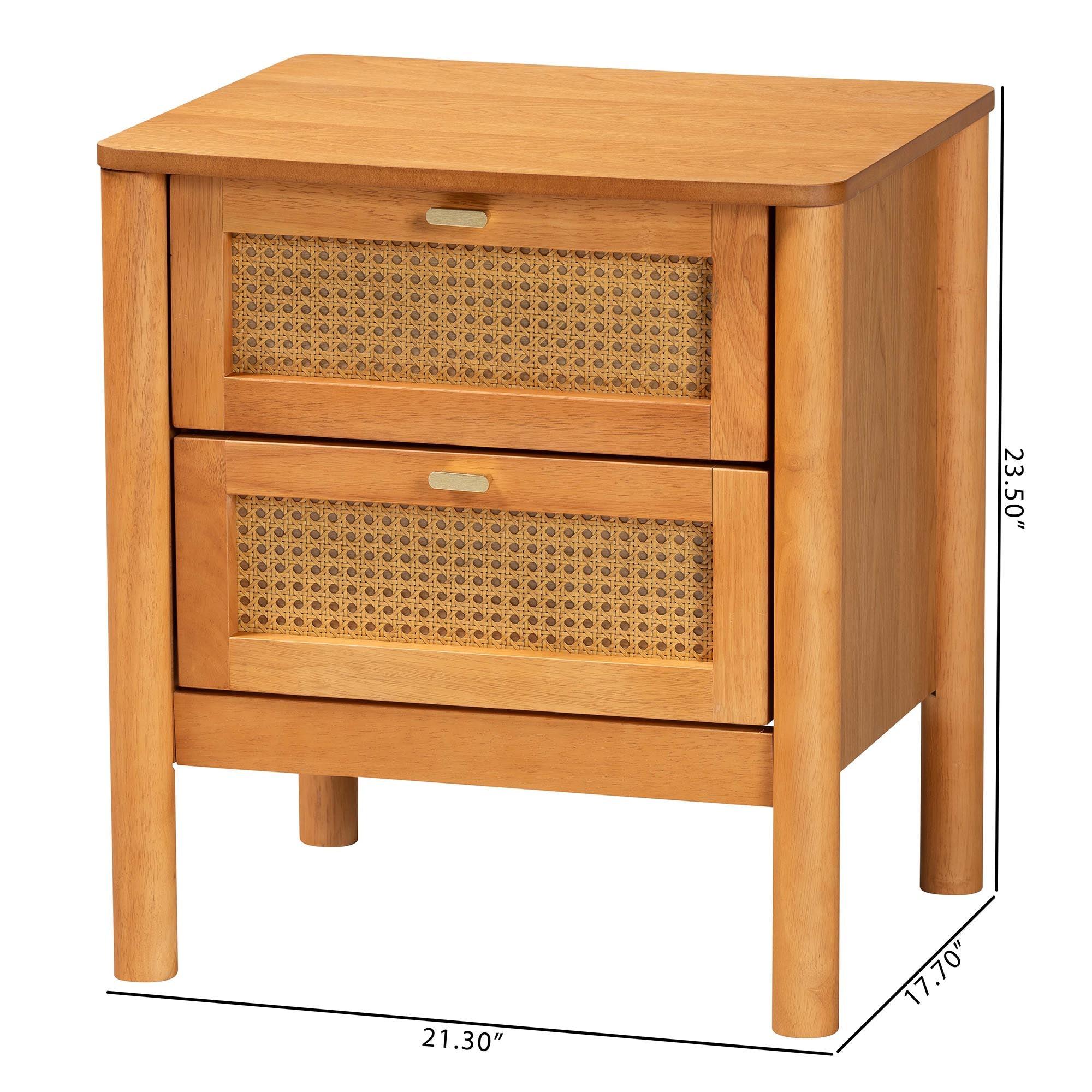 Jenn en Wood Japandi 2-Drawer Nightstand with Distressed-Finished Rattan