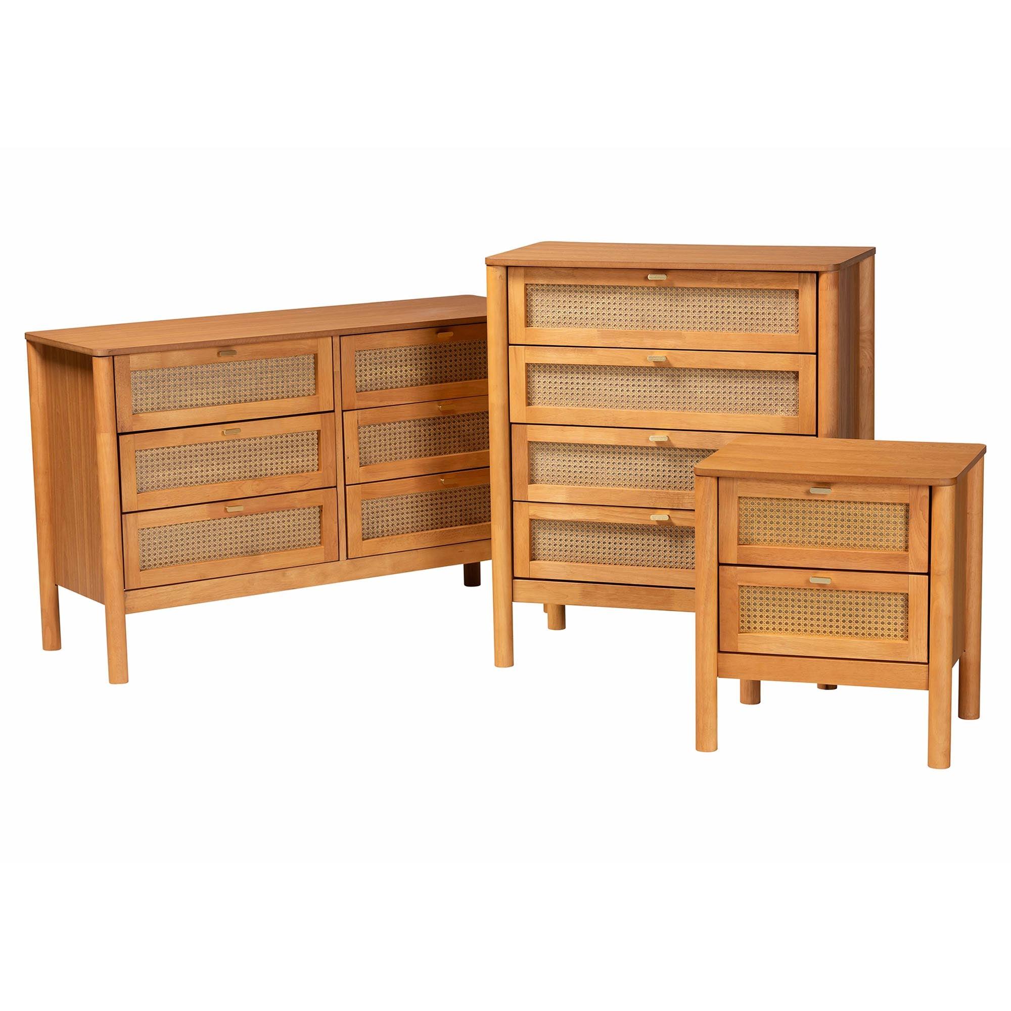 Jenn en Wood Japandi 3-Piece Storage Set with Distressed-Finished Rattan