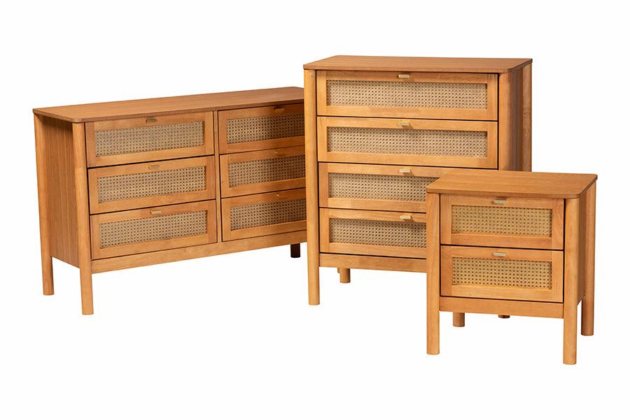 Jenn en Wood Japandi 3-Piece Storage Set with Distressed-Finished Rattan