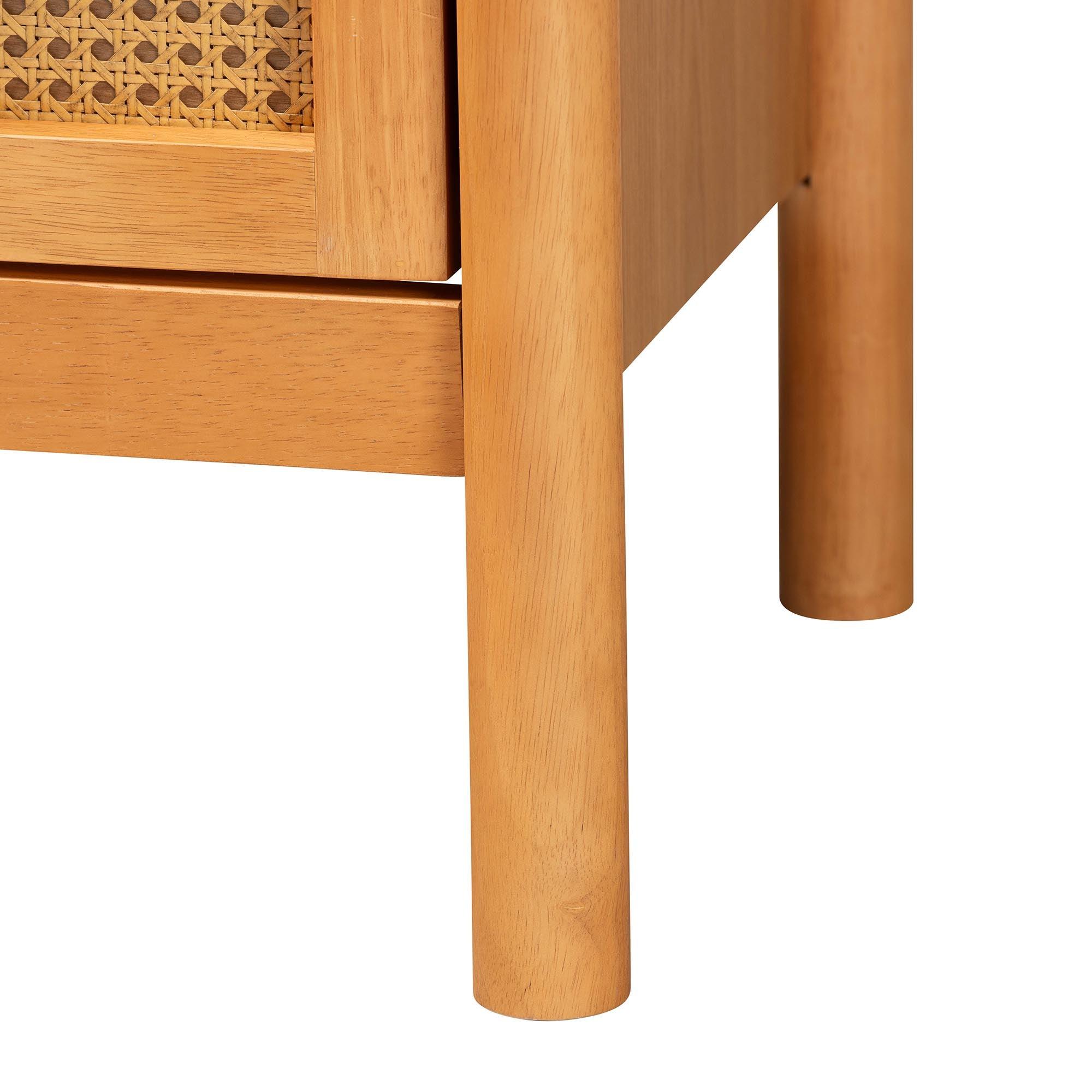 Jenn en Wood Japandi 2-Drawer Nightstand with Distressed-Finished Rattan