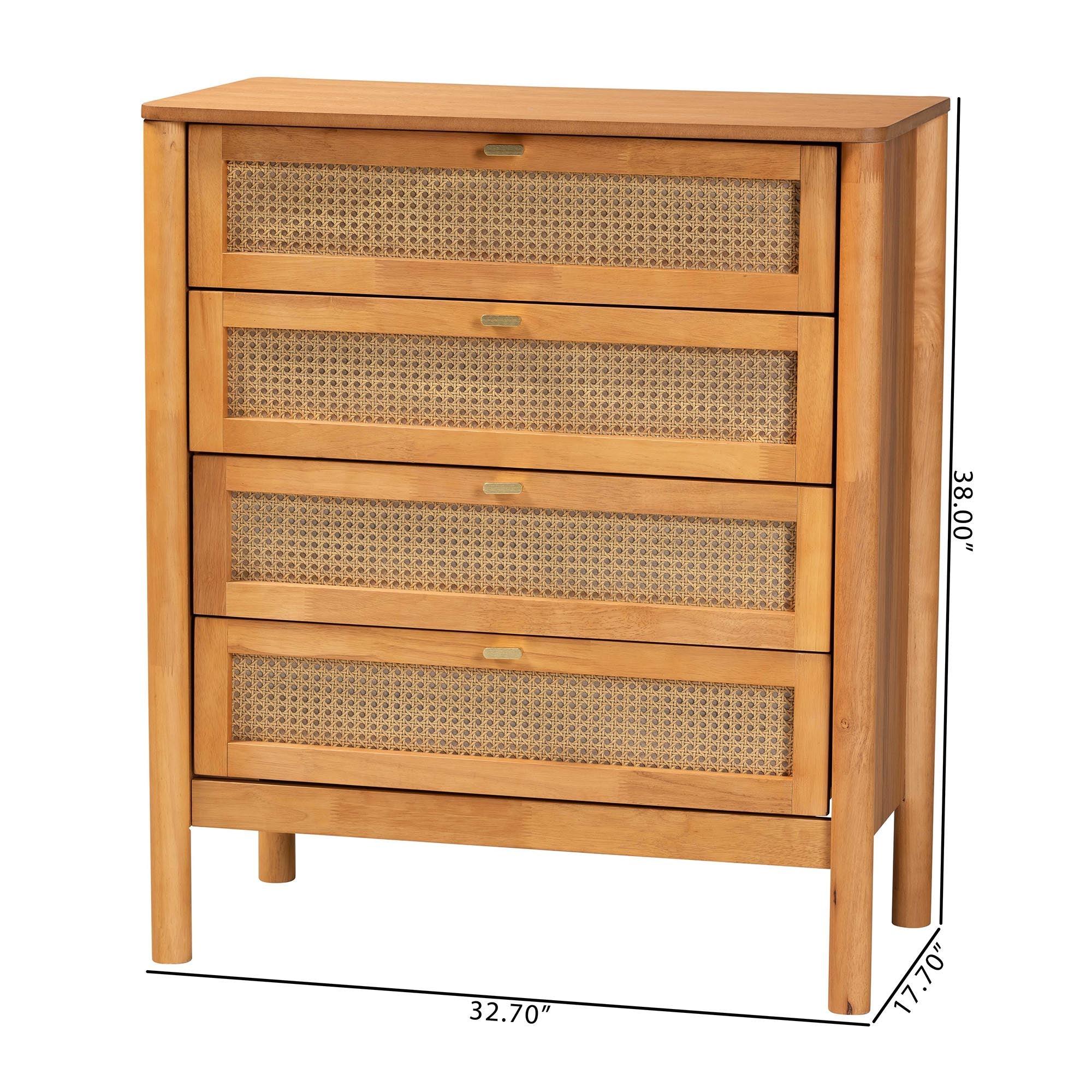 Jenn en Wood Japandi 4-Drawer Chest with Distressed-Finished Rattan