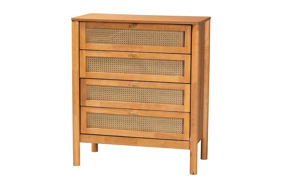 Jenn en Wood Japandi 4-Drawer Chest with Distressed-Finished Rattan