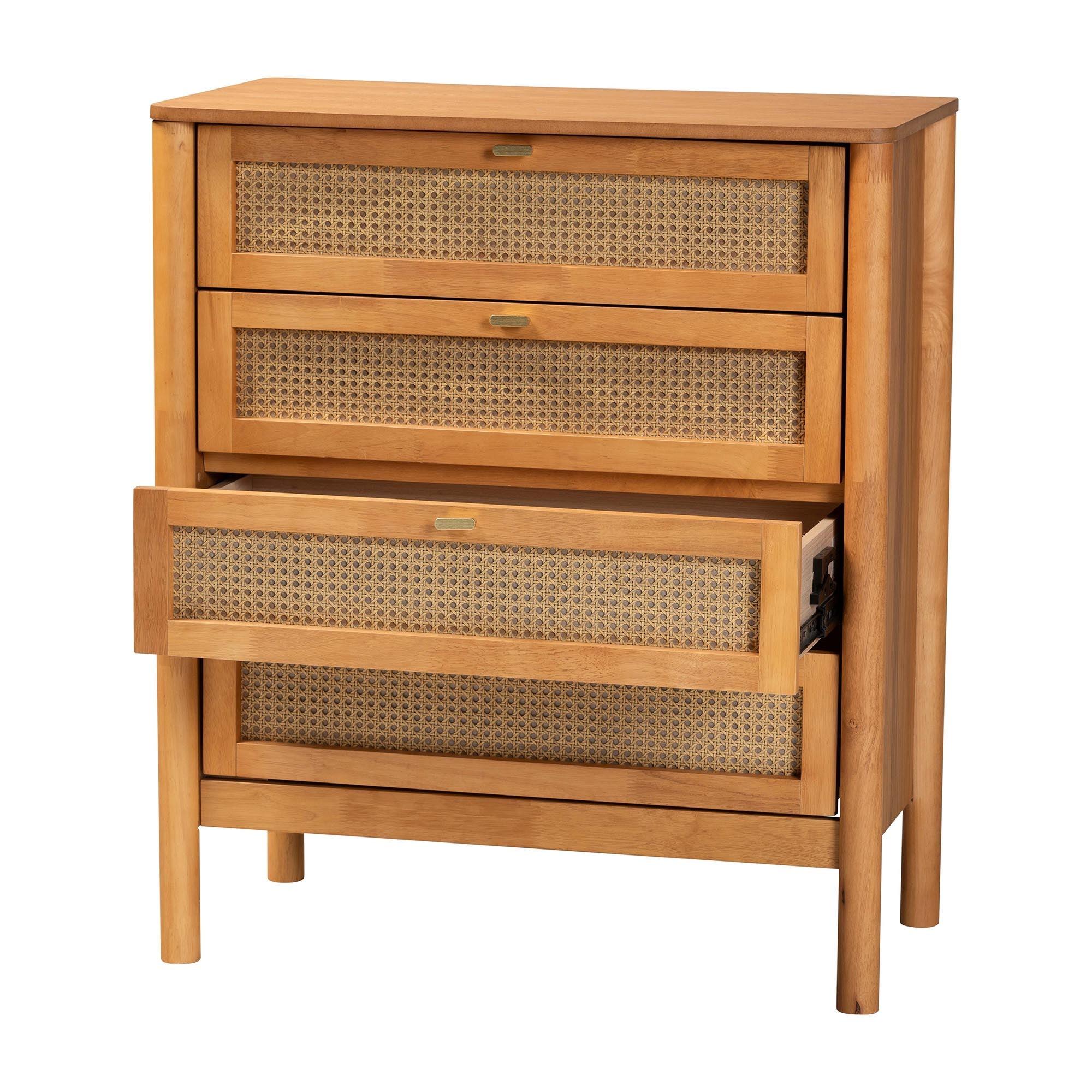 Jenn en Wood Japandi 4-Drawer Chest with Distressed-Finished Rattan