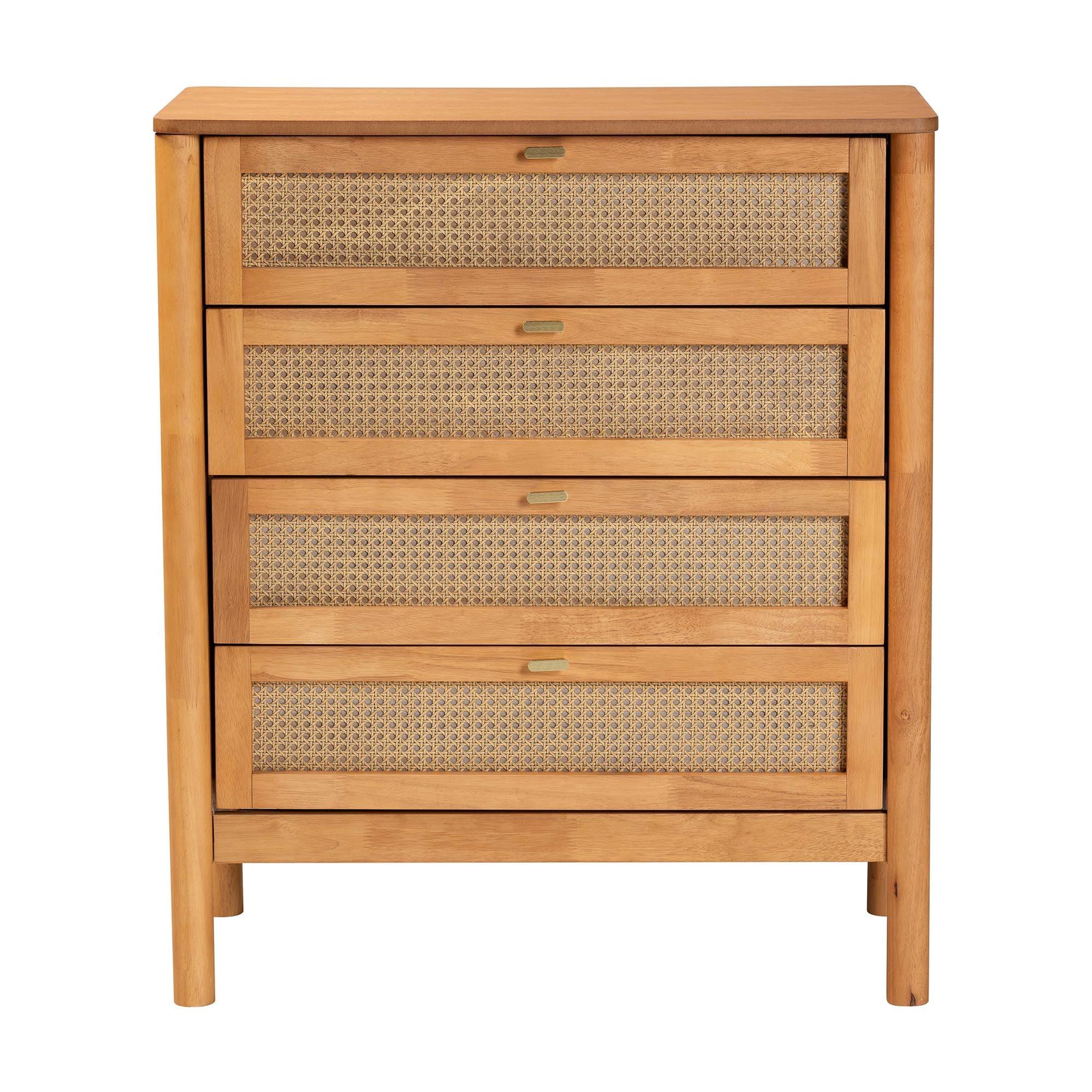 Jenn en Wood Japandi 4-Drawer Chest with Distressed-Finished Rattan