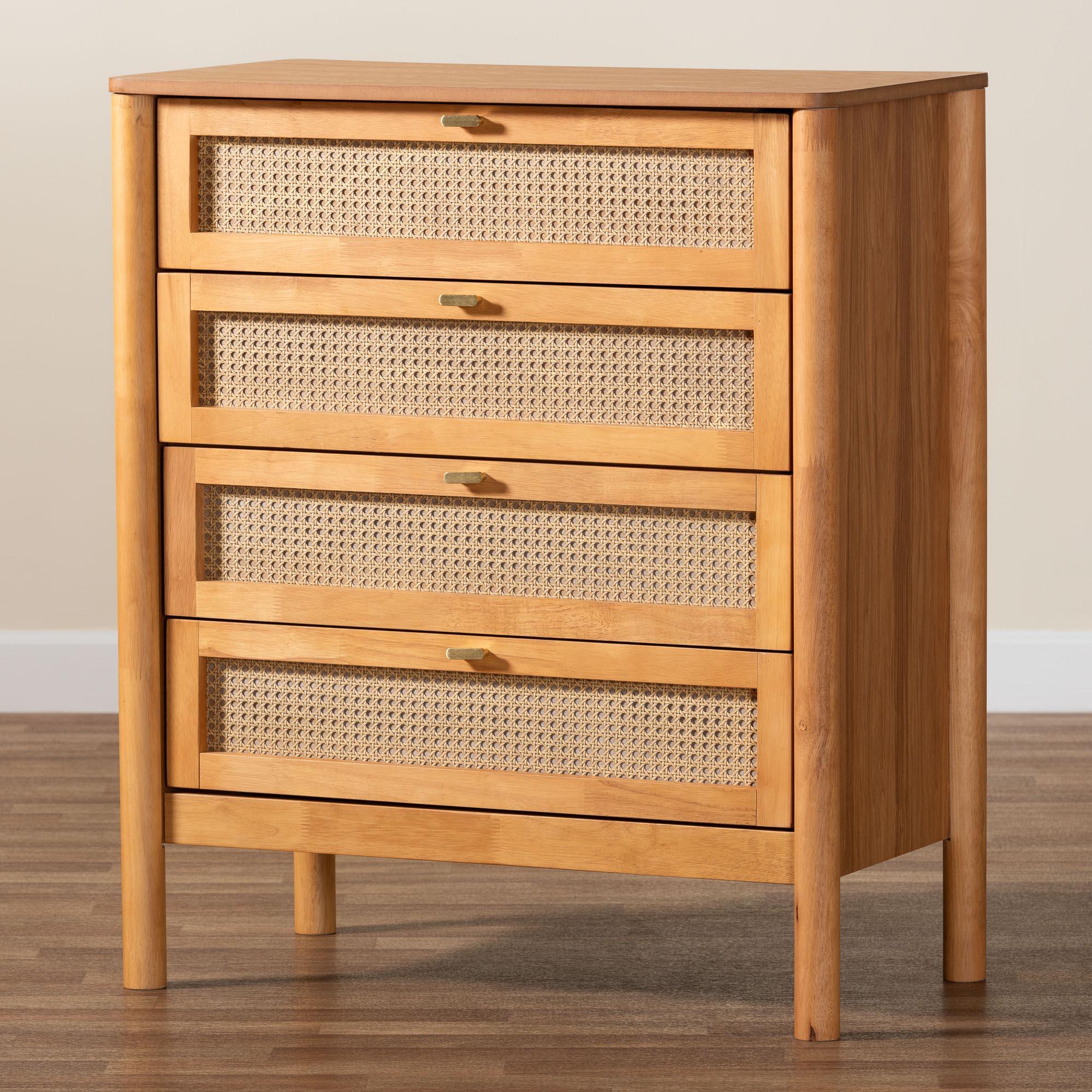 Jenn en Wood Japandi 4-Drawer Chest with Distressed-Finished Rattan