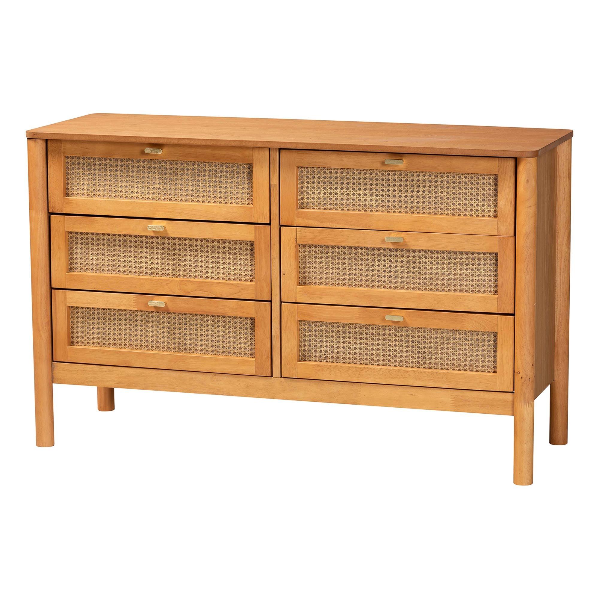 Jenn en Wood Japandi 6-Drawer Dresser with Distressed-Finished Rattan