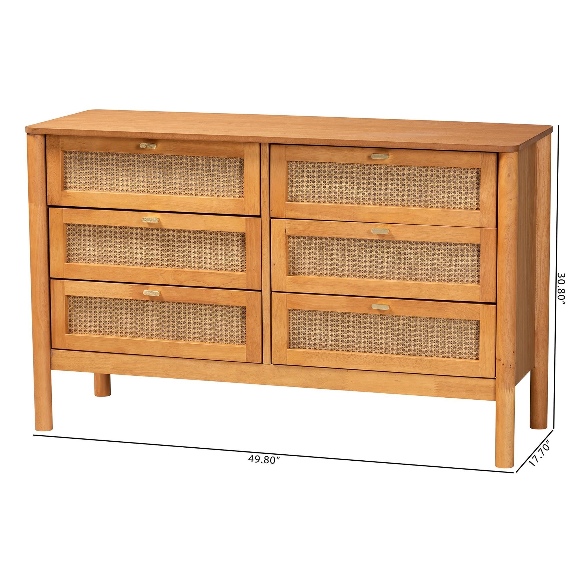 Jenn en Wood Japandi 6-Drawer Dresser with Distressed-Finished Rattan