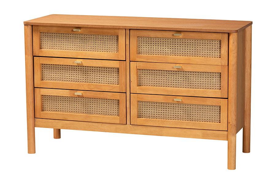 Jenn en Wood Japandi 6-Drawer Dresser with Distressed-Finished Rattan