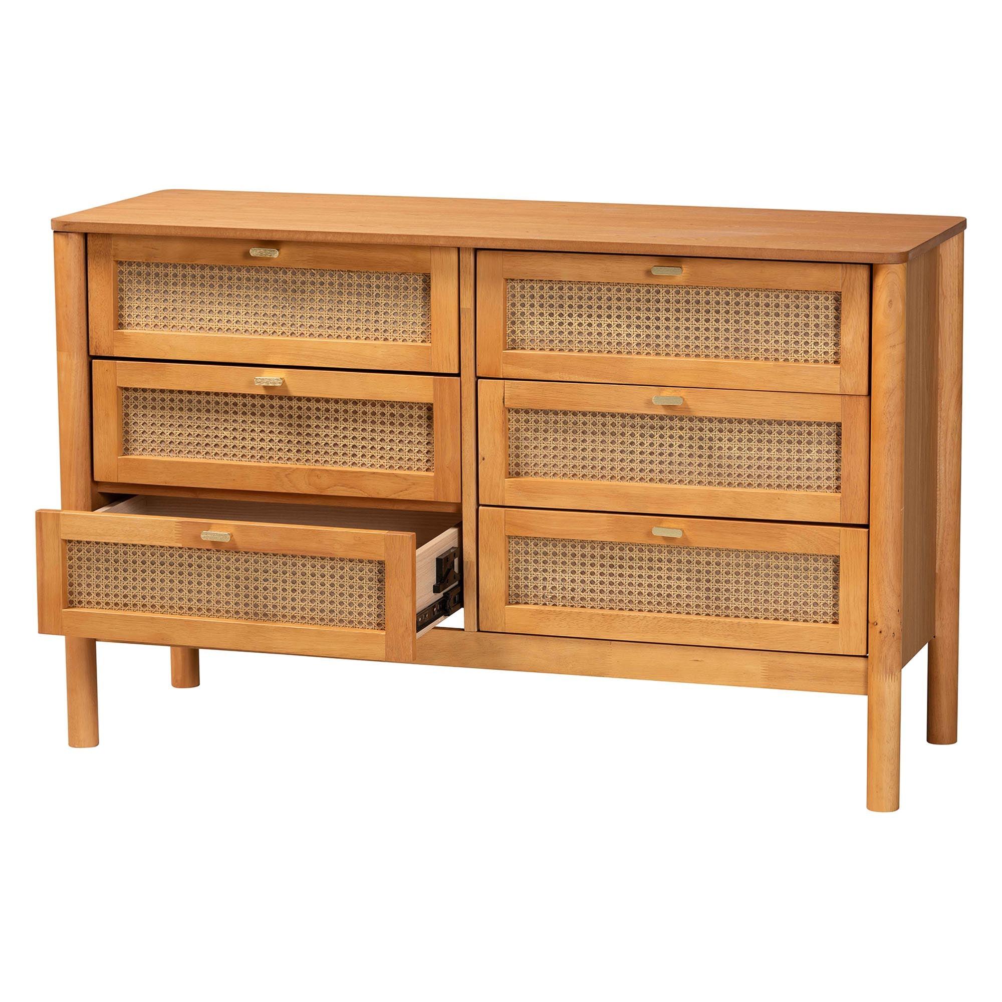 Jenn en Wood Japandi 6-Drawer Dresser with Distressed-Finished Rattan